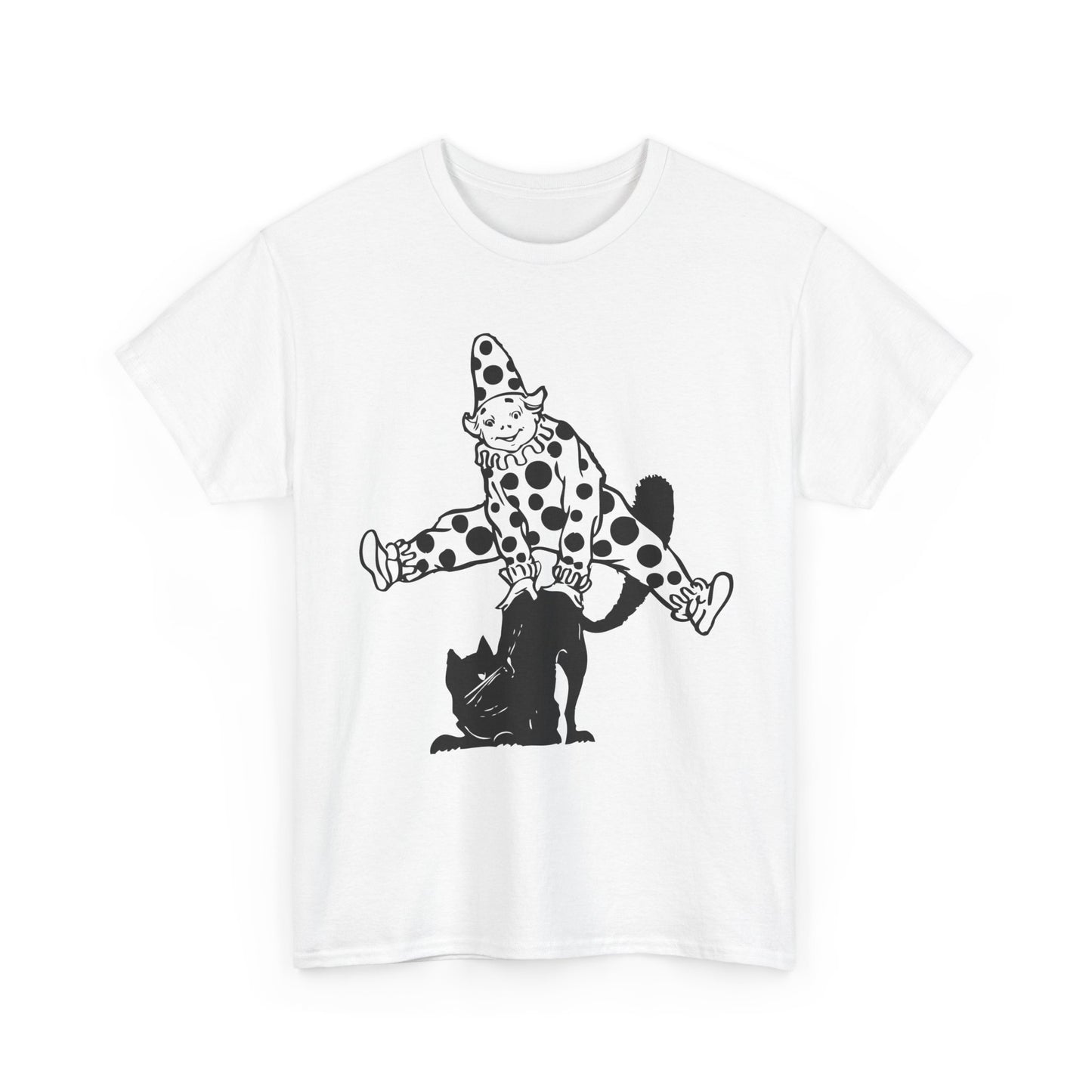 Clown & Black Cat Graphic Tee — Vintage Spooky Halloween Shirt