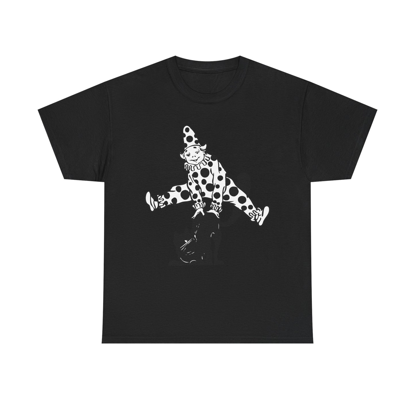 Clown & Black Cat Graphic Tee — Vintage Spooky Halloween Shirt