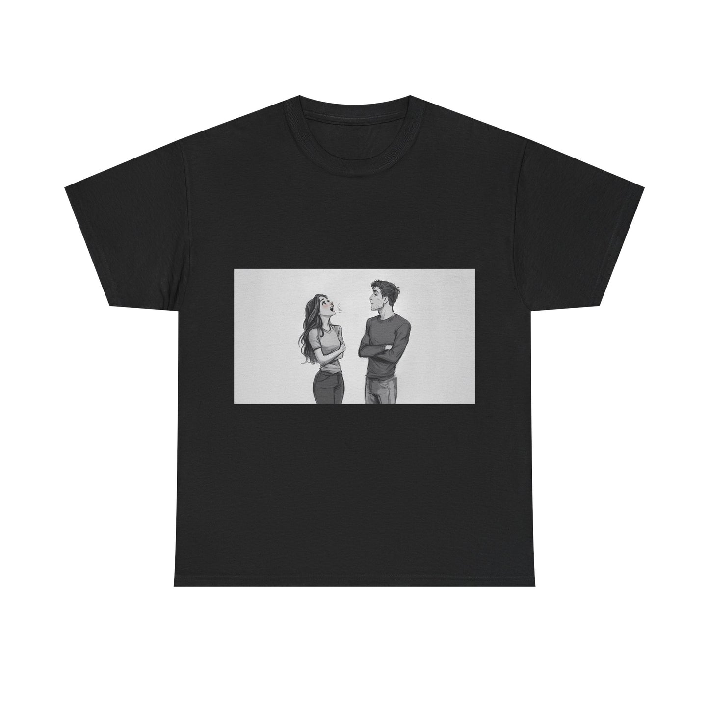Couple Standoff Graphic Tee — Minimal Black & White Romantic Illustration