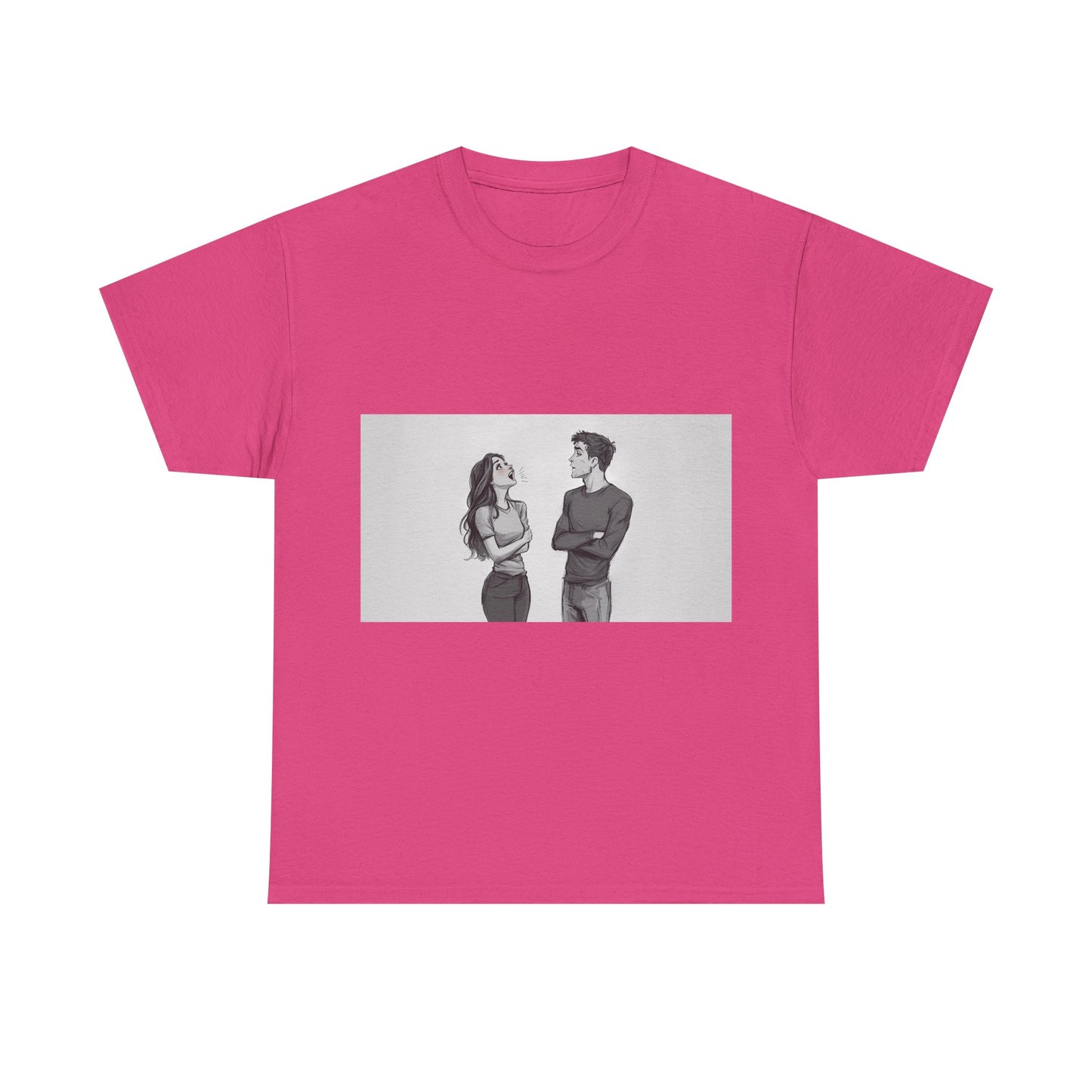 Couple Standoff Graphic Tee — Minimal Black & White Romantic Illustration