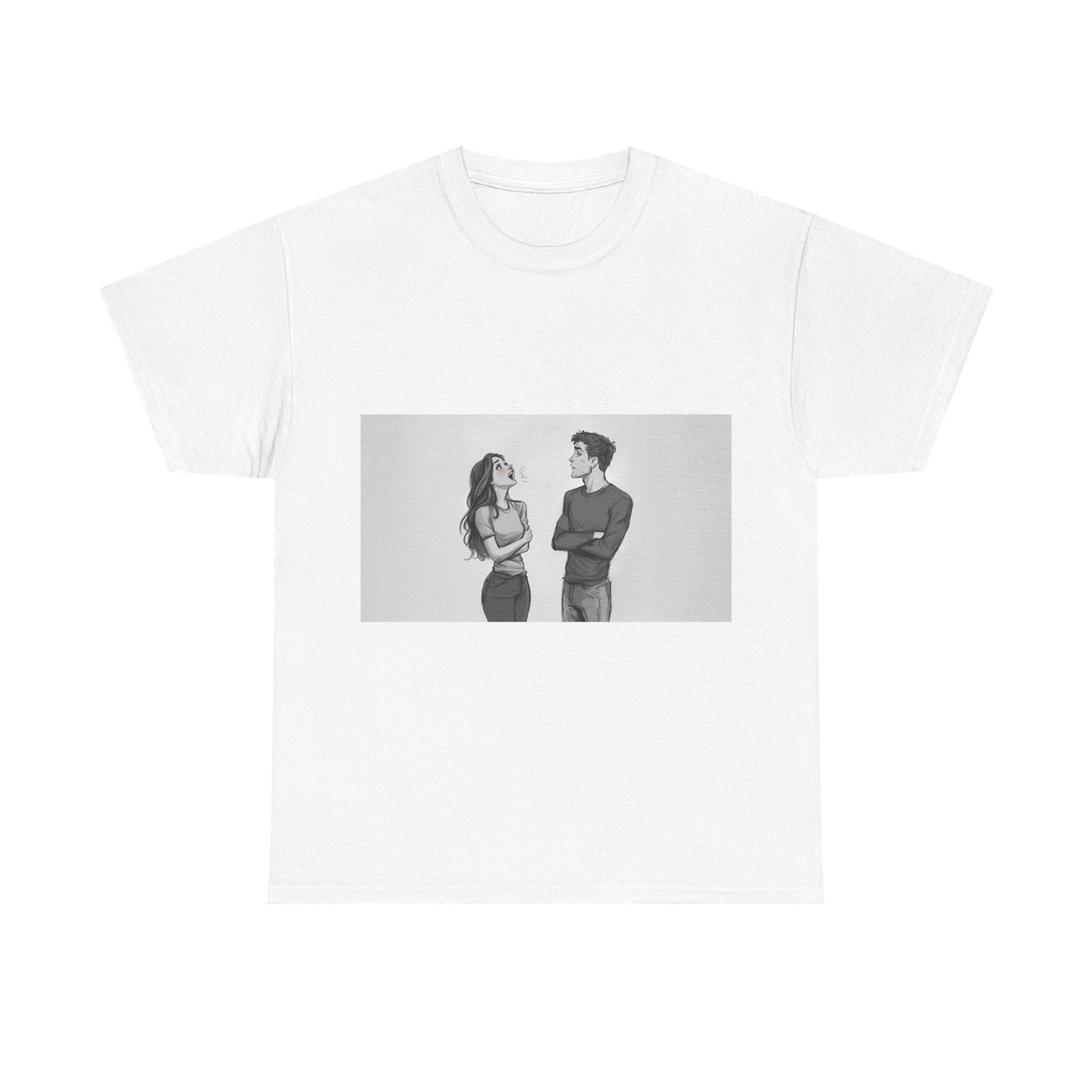 Couple Standoff Graphic Tee — Minimal Black & White Romantic Illustration