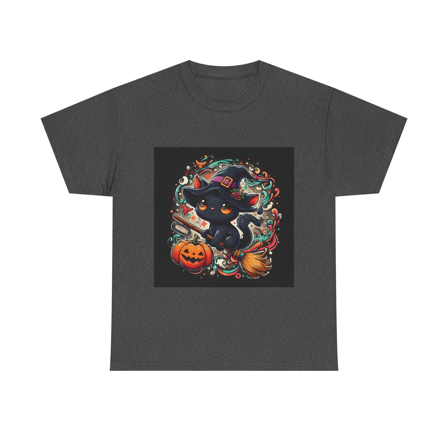 Halloween Black Cat Tee — Cute Witchy Cat with Pumpkin Graphic