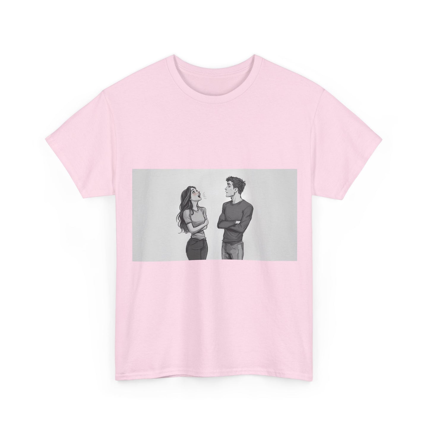 Couple Standoff Graphic Tee — Minimal Black & White Romantic Illustration