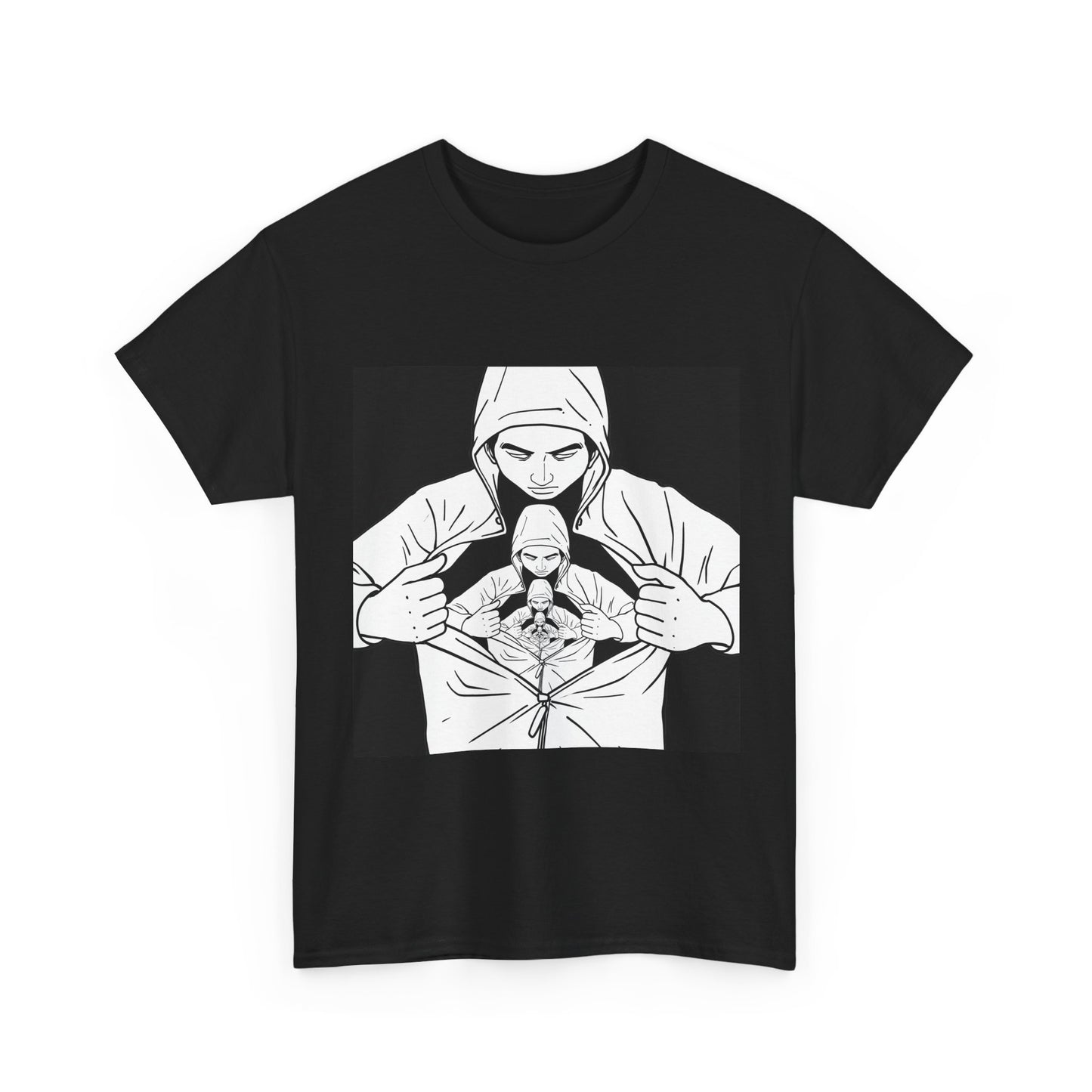Graphic Tee — Hoodie Figure Revealing Bandage Heart Illustration