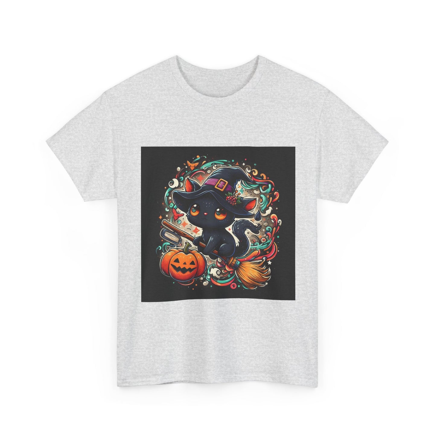 Halloween Black Cat Tee — Cute Witchy Cat with Pumpkin Graphic