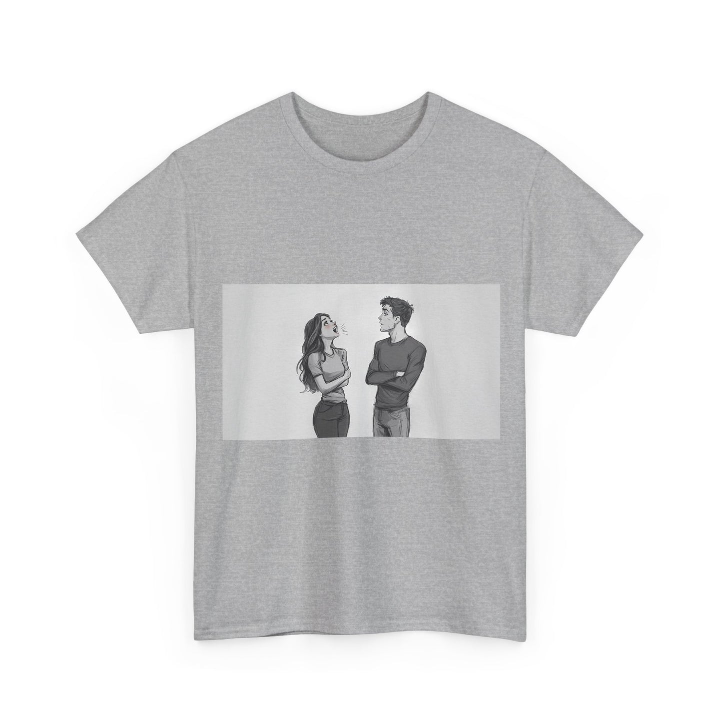 Couple Standoff Graphic Tee — Minimal Black & White Romantic Illustration