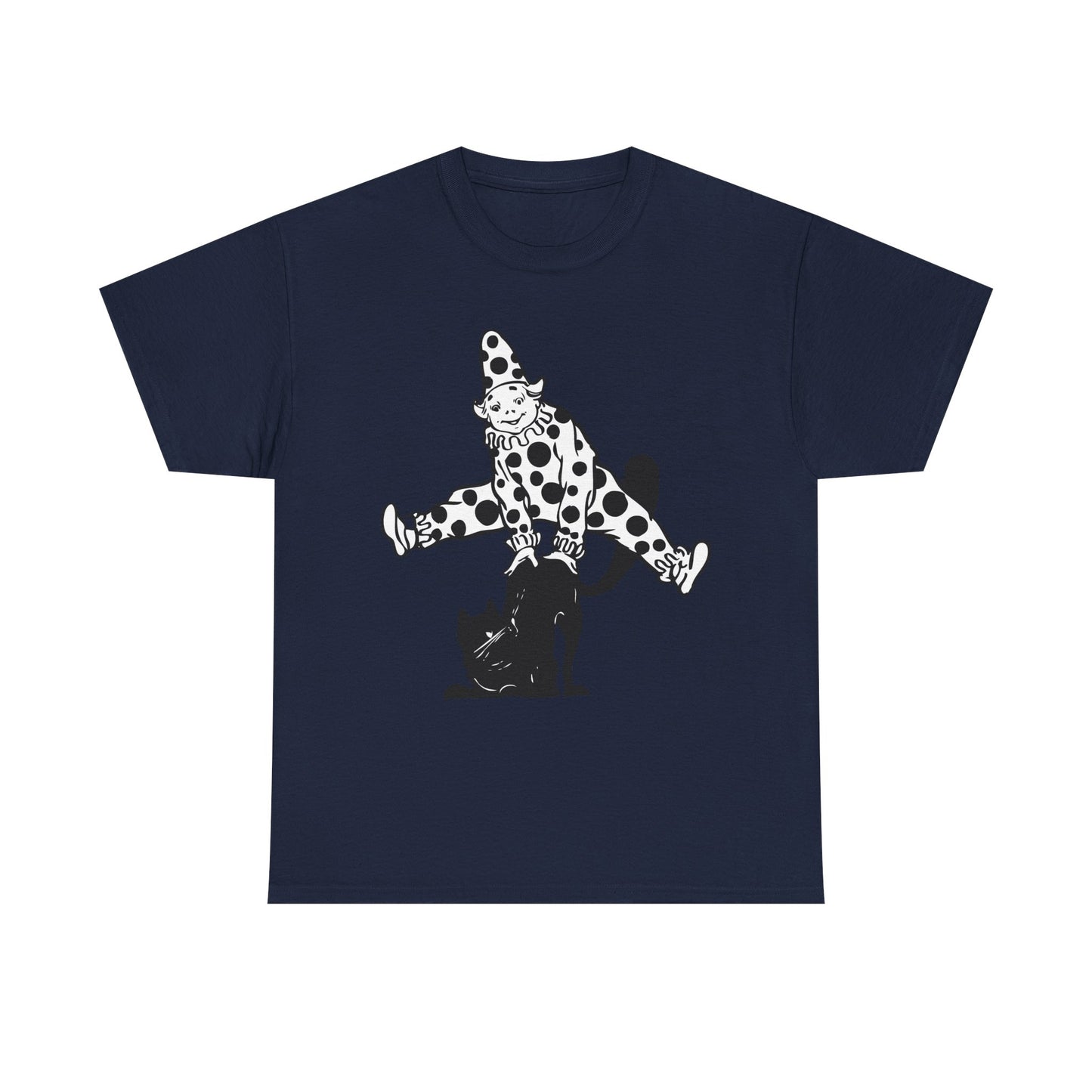 Clown & Black Cat Graphic Tee — Vintage Spooky Halloween Shirt