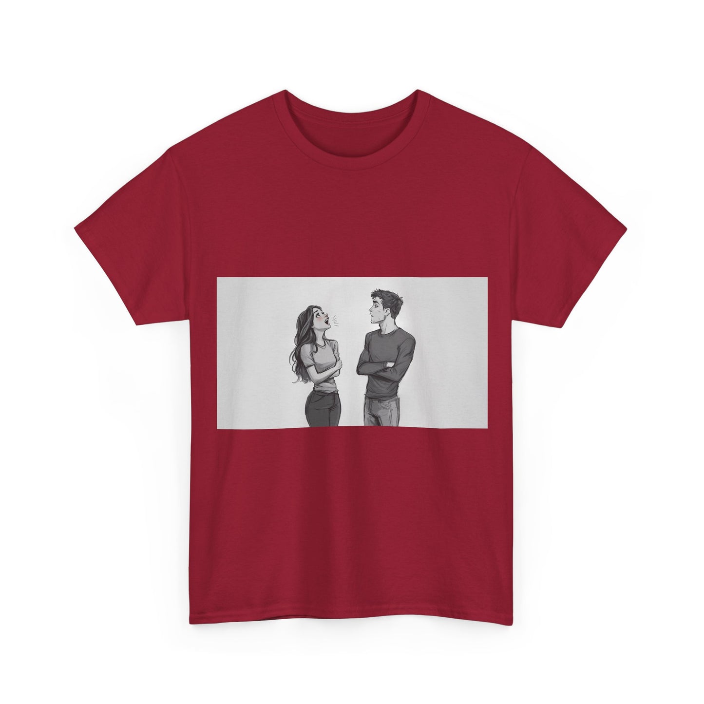 Couple Standoff Graphic Tee — Minimal Black & White Romantic Illustration