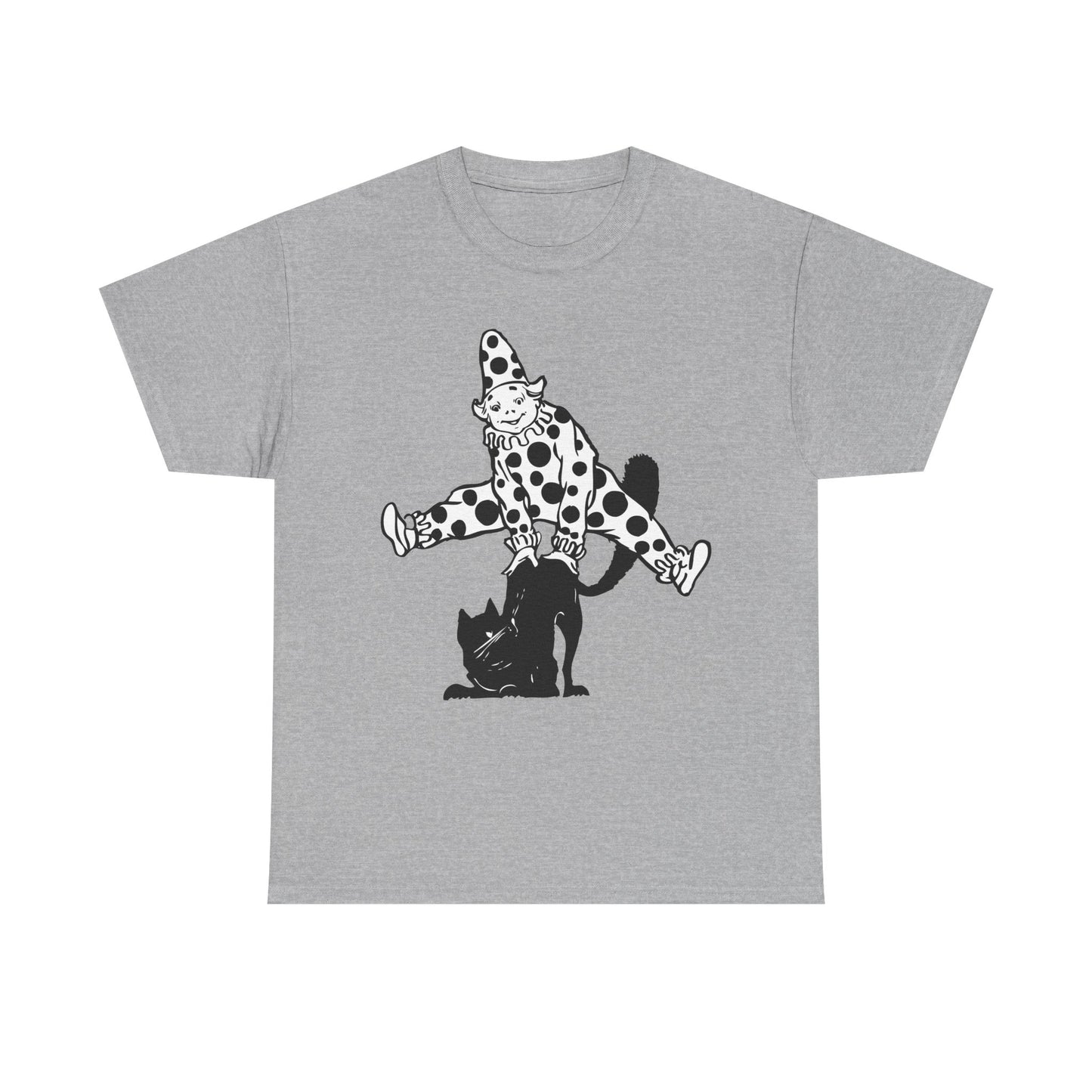 Clown & Black Cat Graphic Tee — Vintage Spooky Halloween Shirt