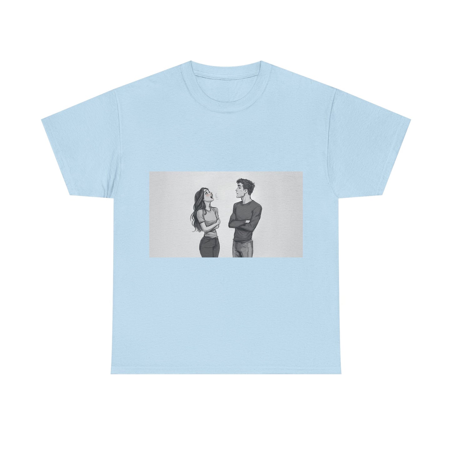 Couple Standoff Graphic Tee — Minimal Black & White Romantic Illustration