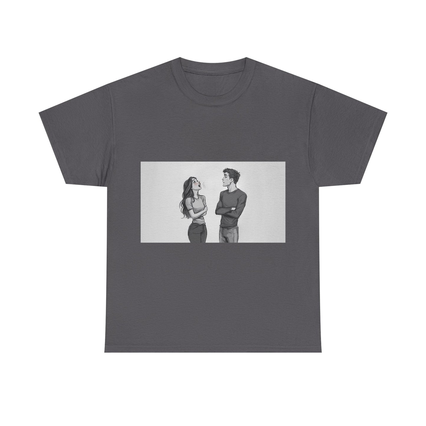 Couple Standoff Graphic Tee — Minimal Black & White Romantic Illustration