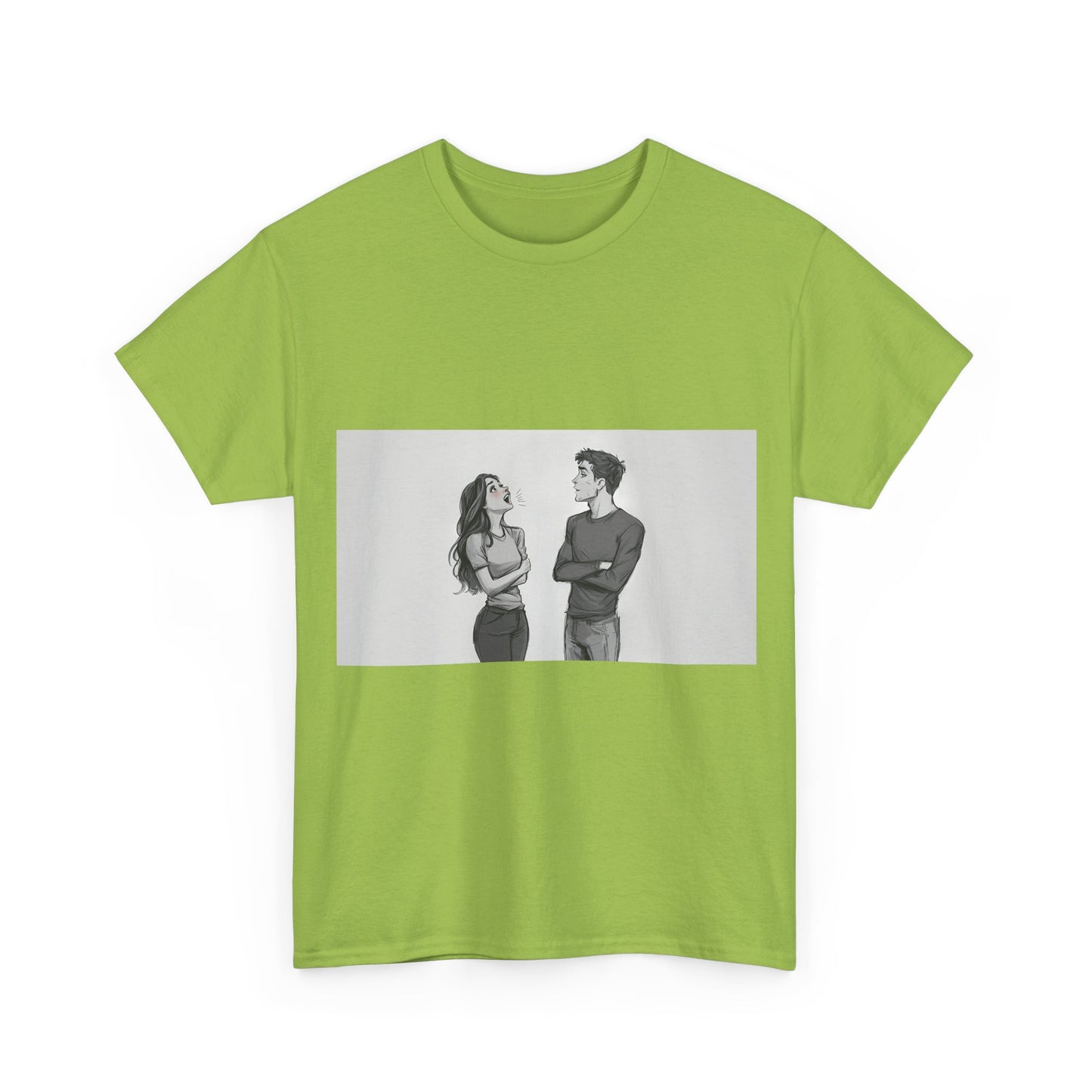Couple Standoff Graphic Tee — Minimal Black & White Romantic Illustration