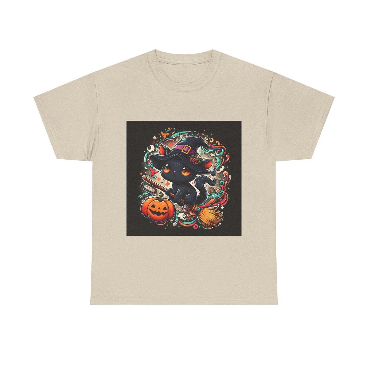 Halloween Black Cat Tee — Cute Witchy Cat with Pumpkin Graphic
