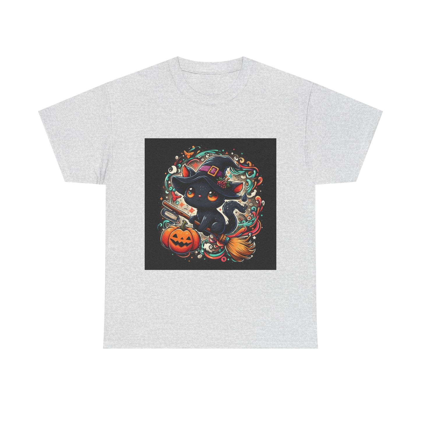 Halloween Black Cat Tee — Cute Witchy Cat with Pumpkin Graphic