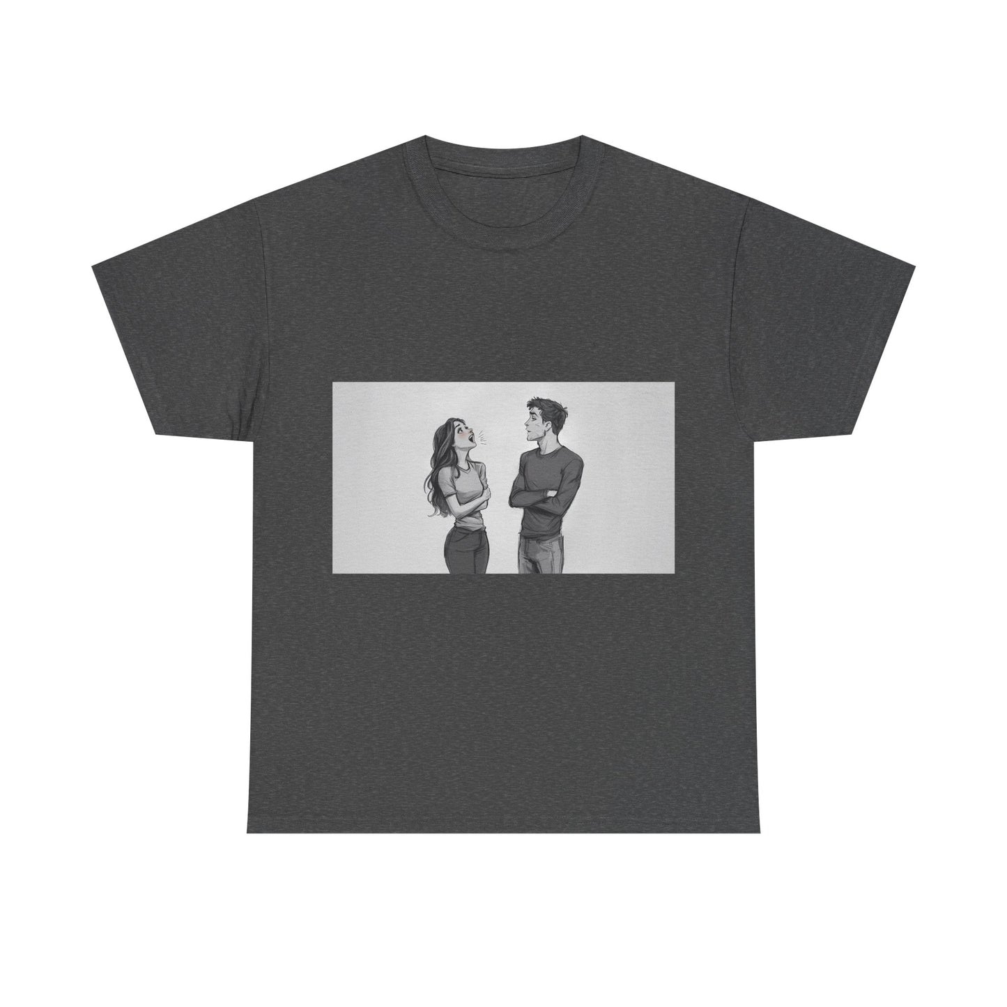 Couple Standoff Graphic Tee — Minimal Black & White Romantic Illustration