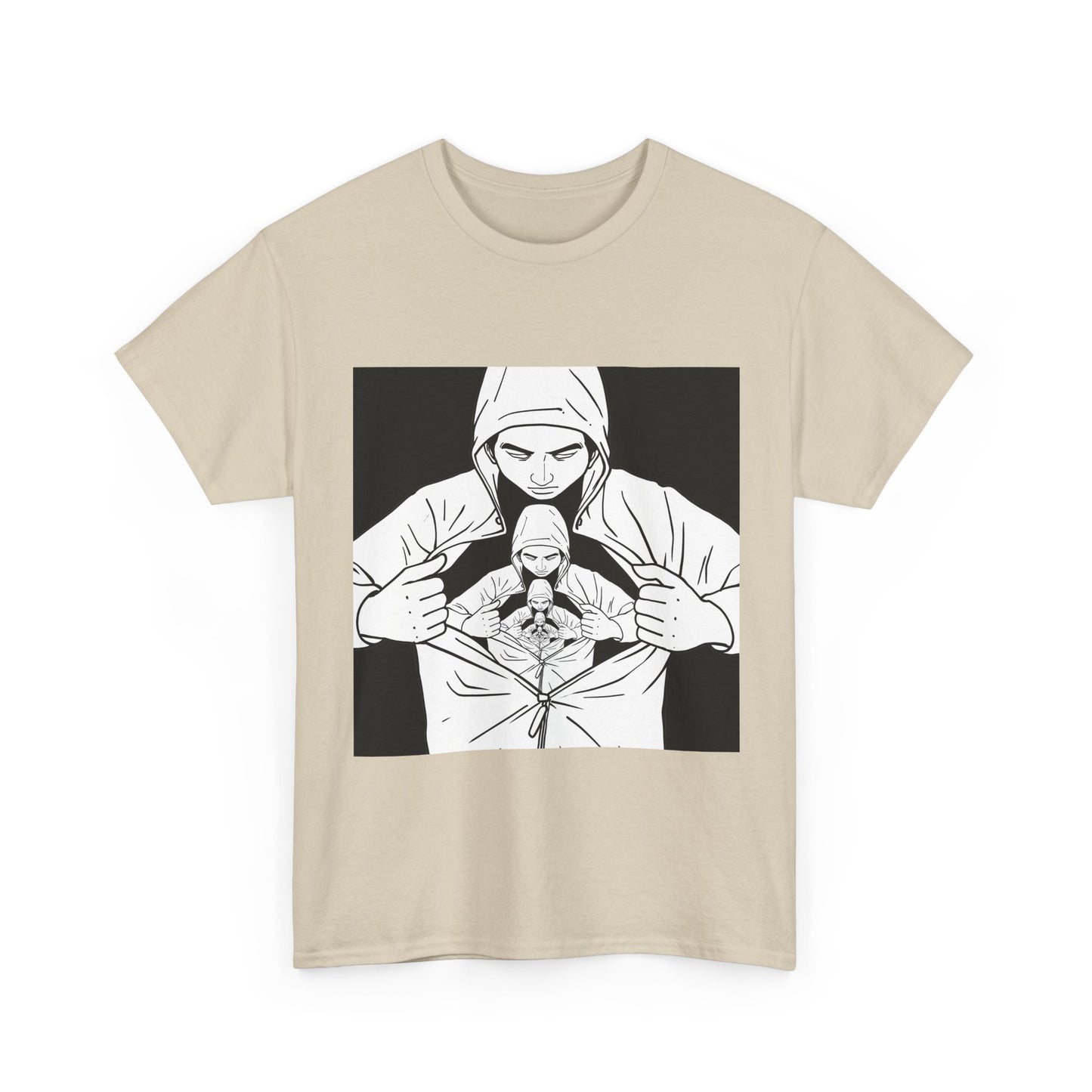 Graphic Tee — Hoodie Figure Revealing Bandage Heart Illustration
