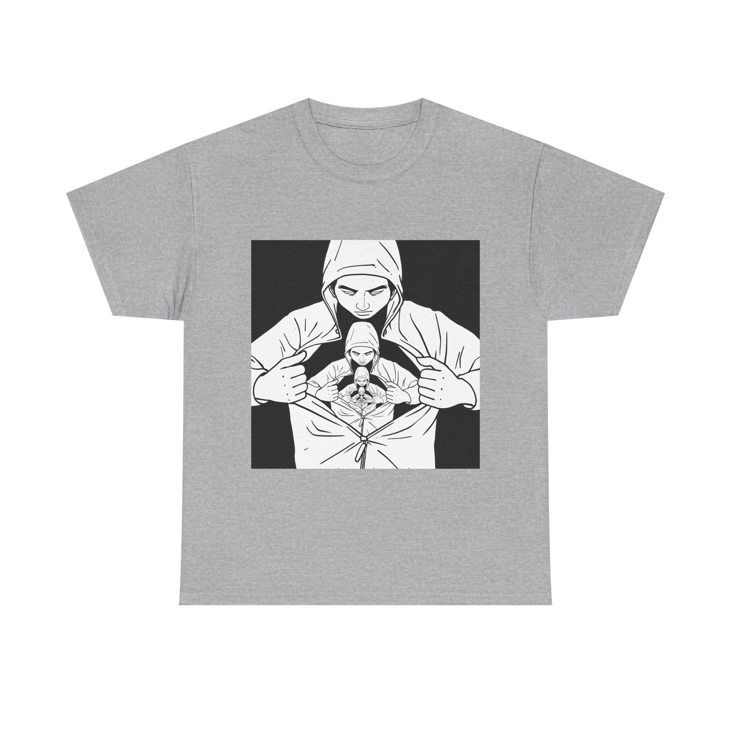 Graphic Tee — Hoodie Figure Revealing Bandage Heart Illustration