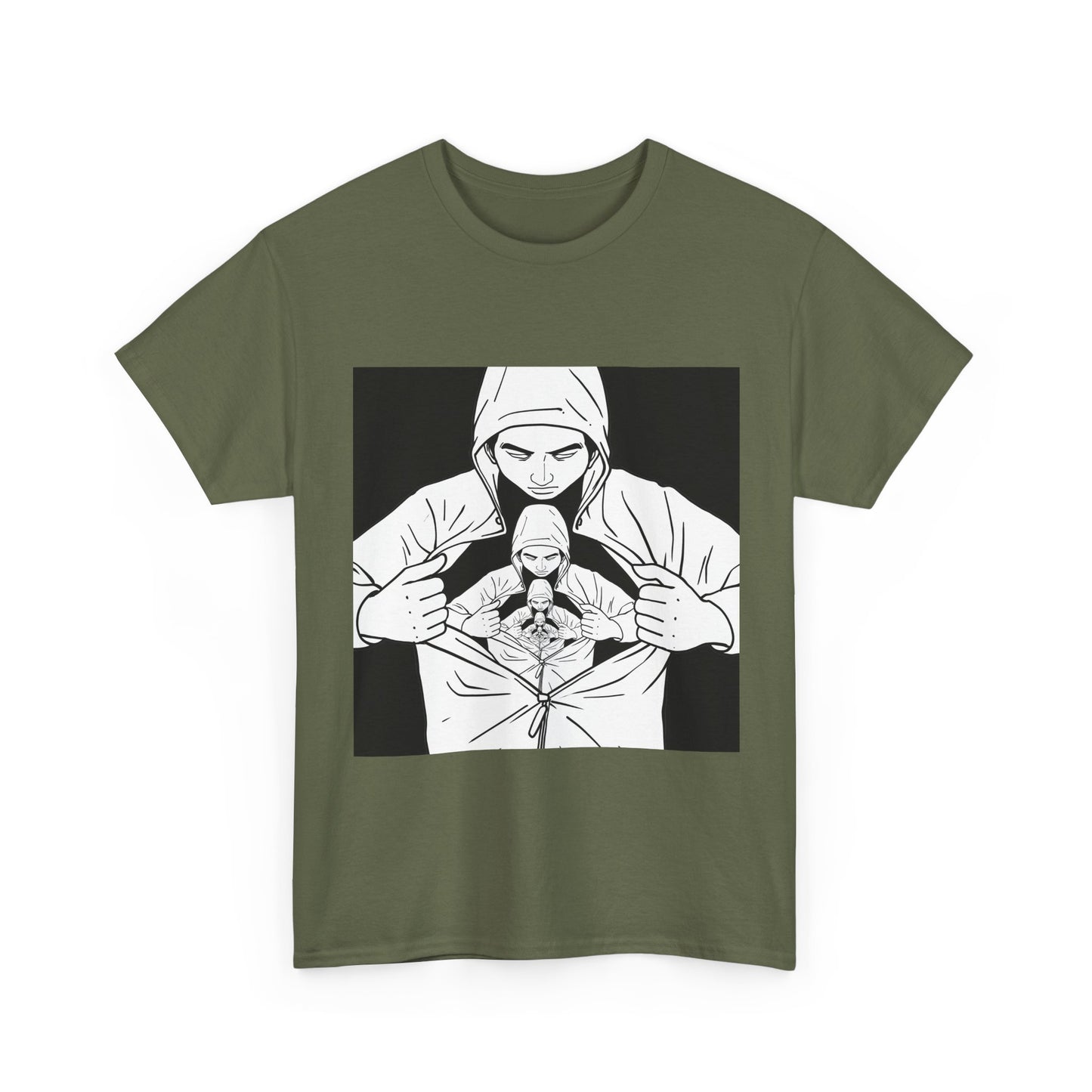 Graphic Tee — Hoodie Figure Revealing Bandage Heart Illustration