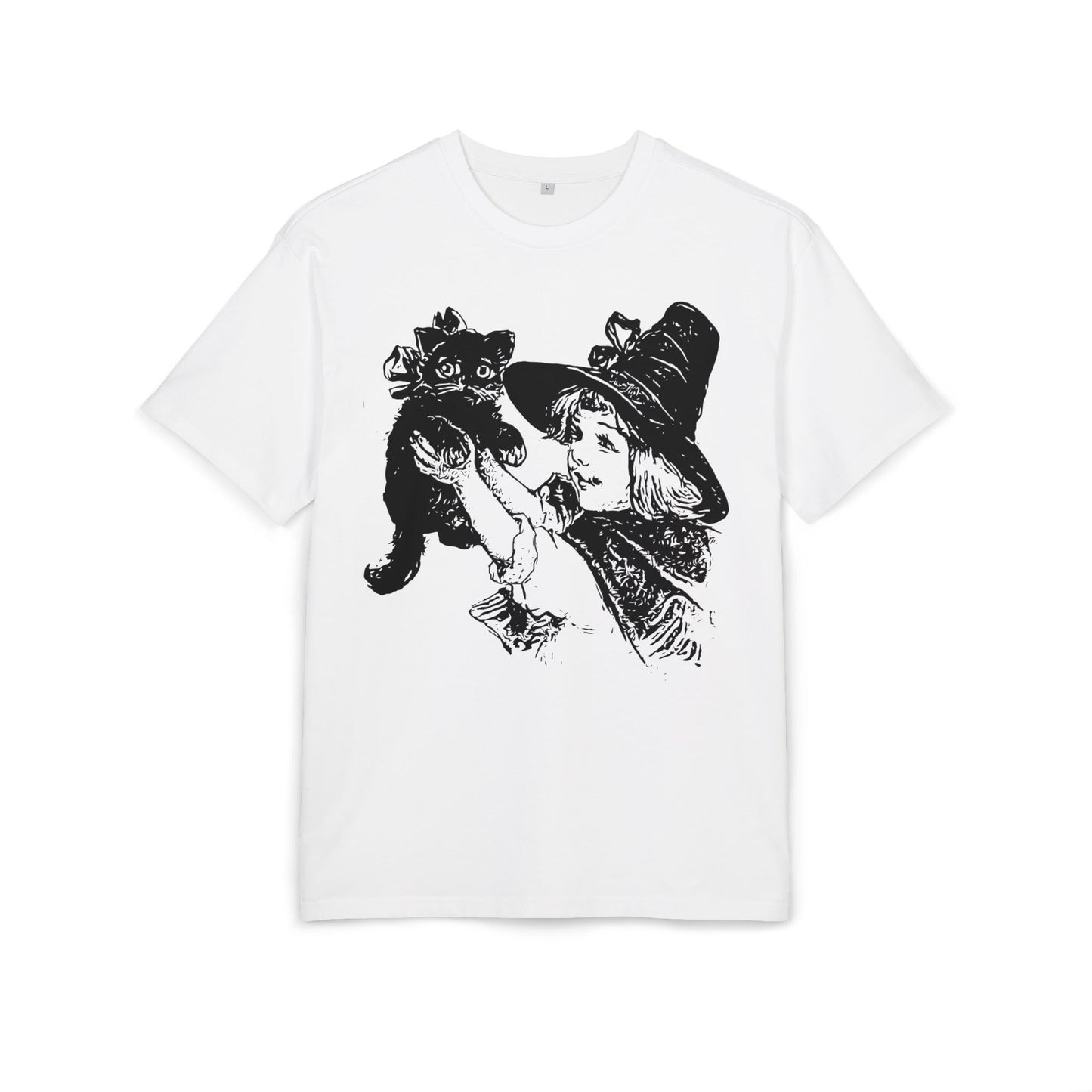 Witch Girl & Cat Illustration Tee