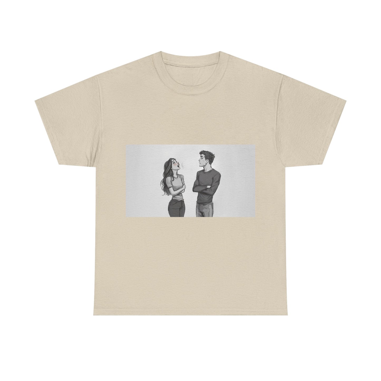 Couple Standoff Graphic Tee — Minimal Black & White Romantic Illustration