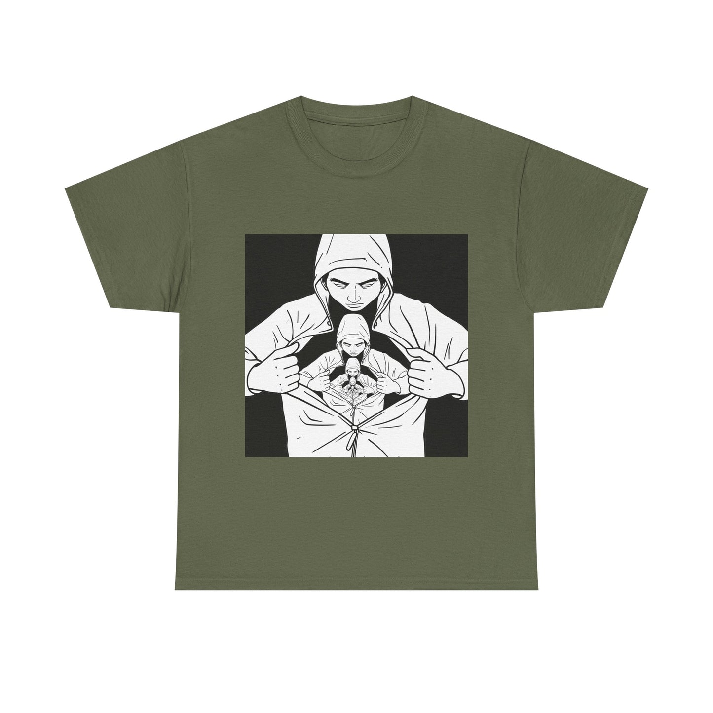 Graphic Tee — Hoodie Figure Revealing Bandage Heart Illustration