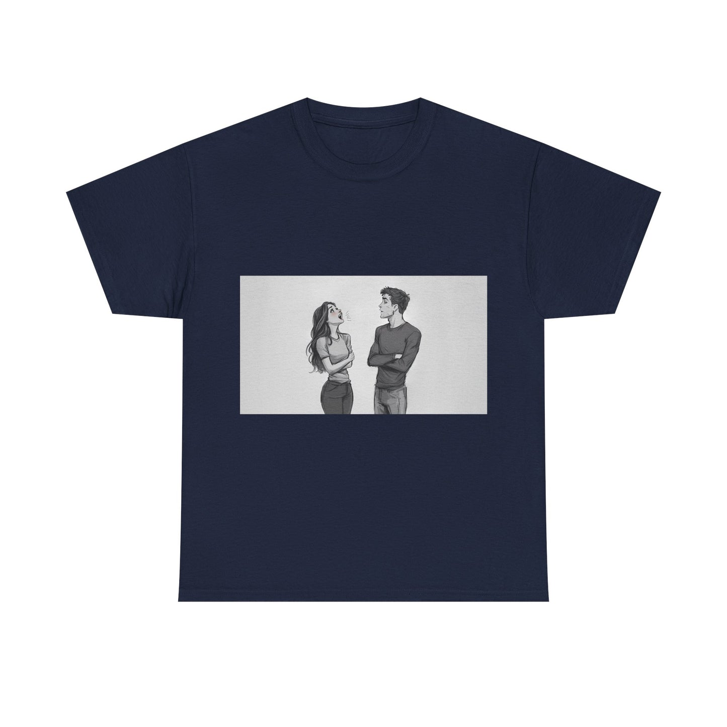 Couple Standoff Graphic Tee — Minimal Black & White Romantic Illustration