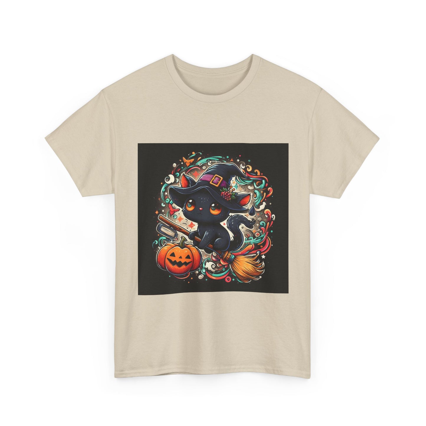 Halloween Black Cat Tee — Cute Witchy Cat with Pumpkin Graphic