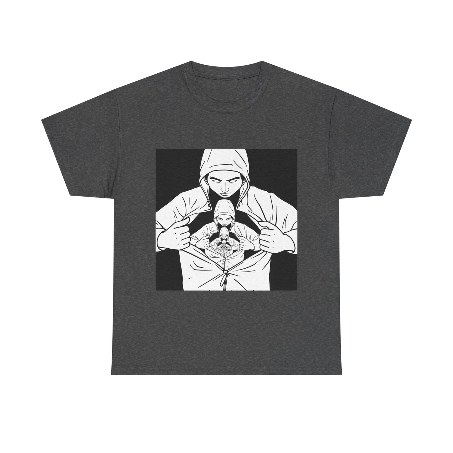 Graphic Tee — Hoodie Figure Revealing Bandage Heart Illustration
