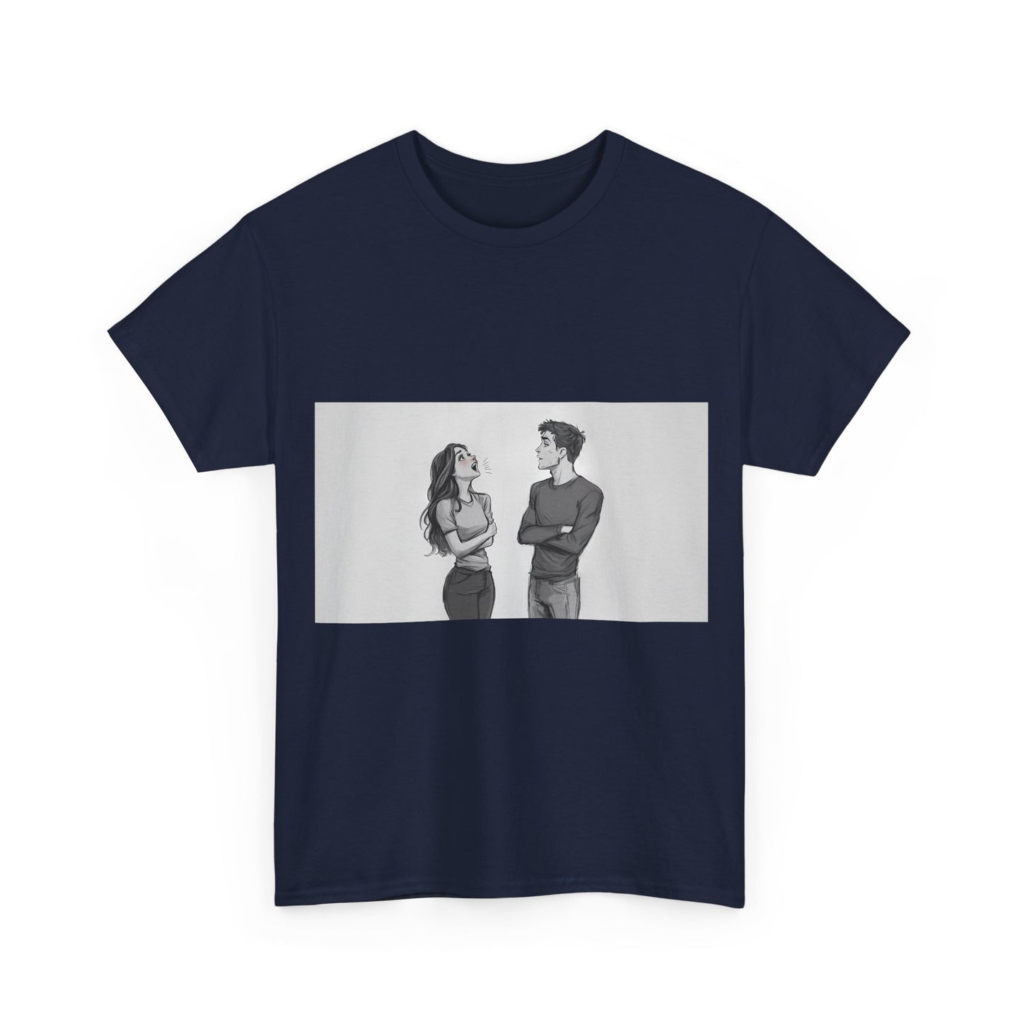 Couple Standoff Graphic Tee — Minimal Black & White Romantic Illustration
