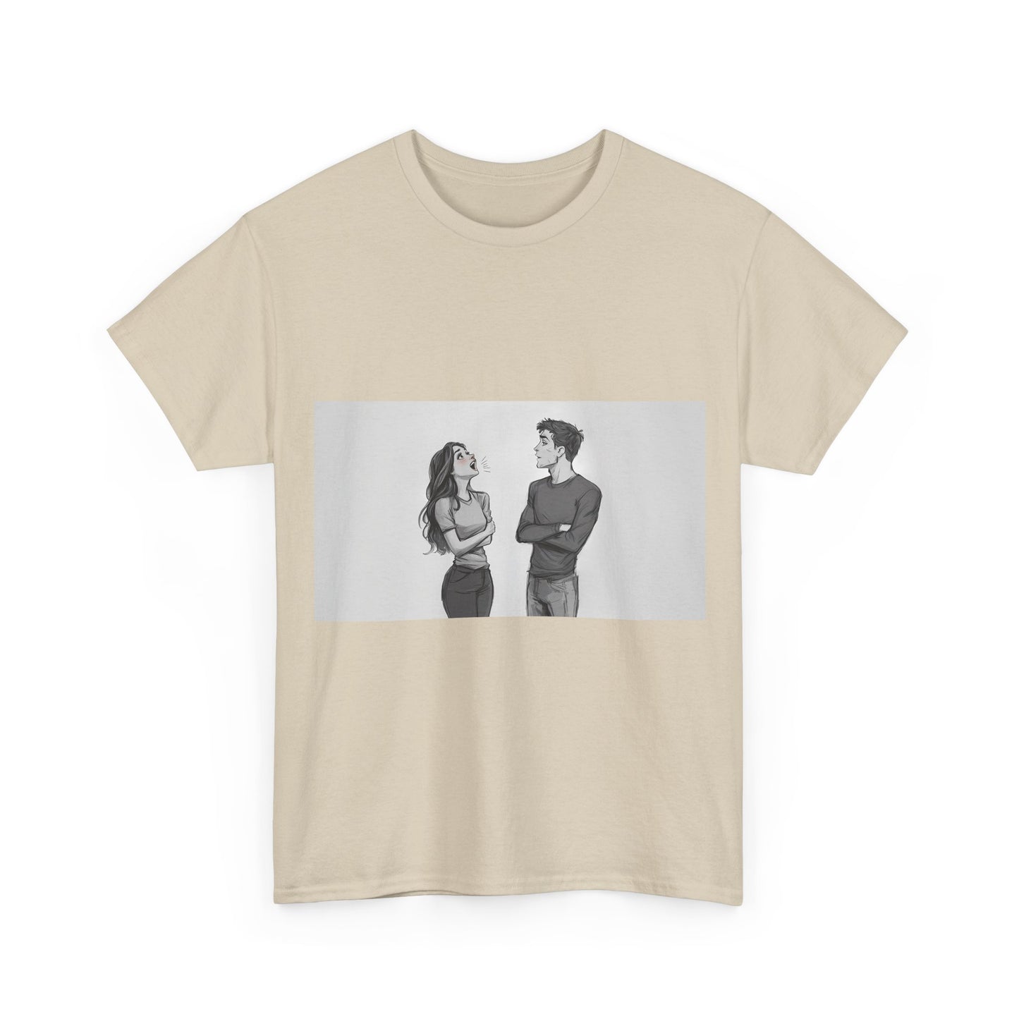Couple Standoff Graphic Tee — Minimal Black & White Romantic Illustration