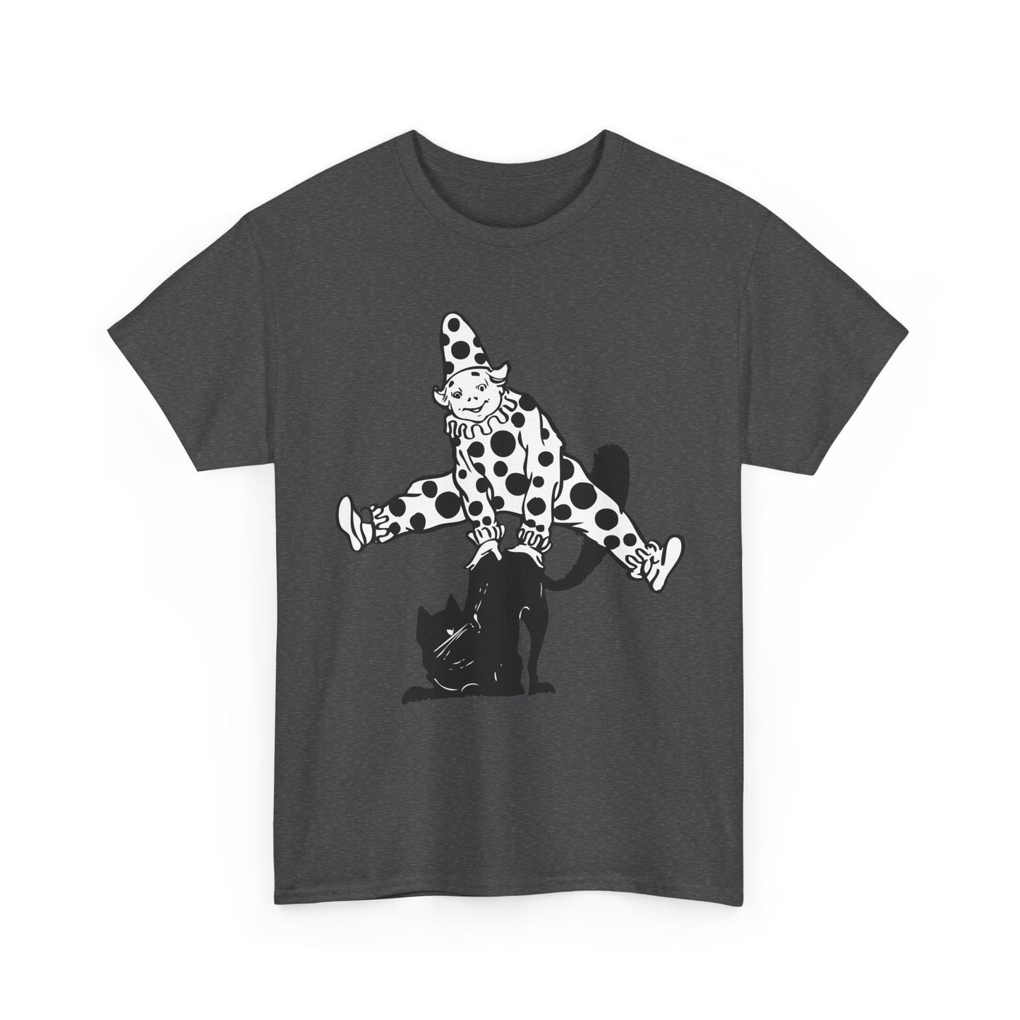 Clown & Black Cat Graphic Tee — Vintage Spooky Halloween Shirt