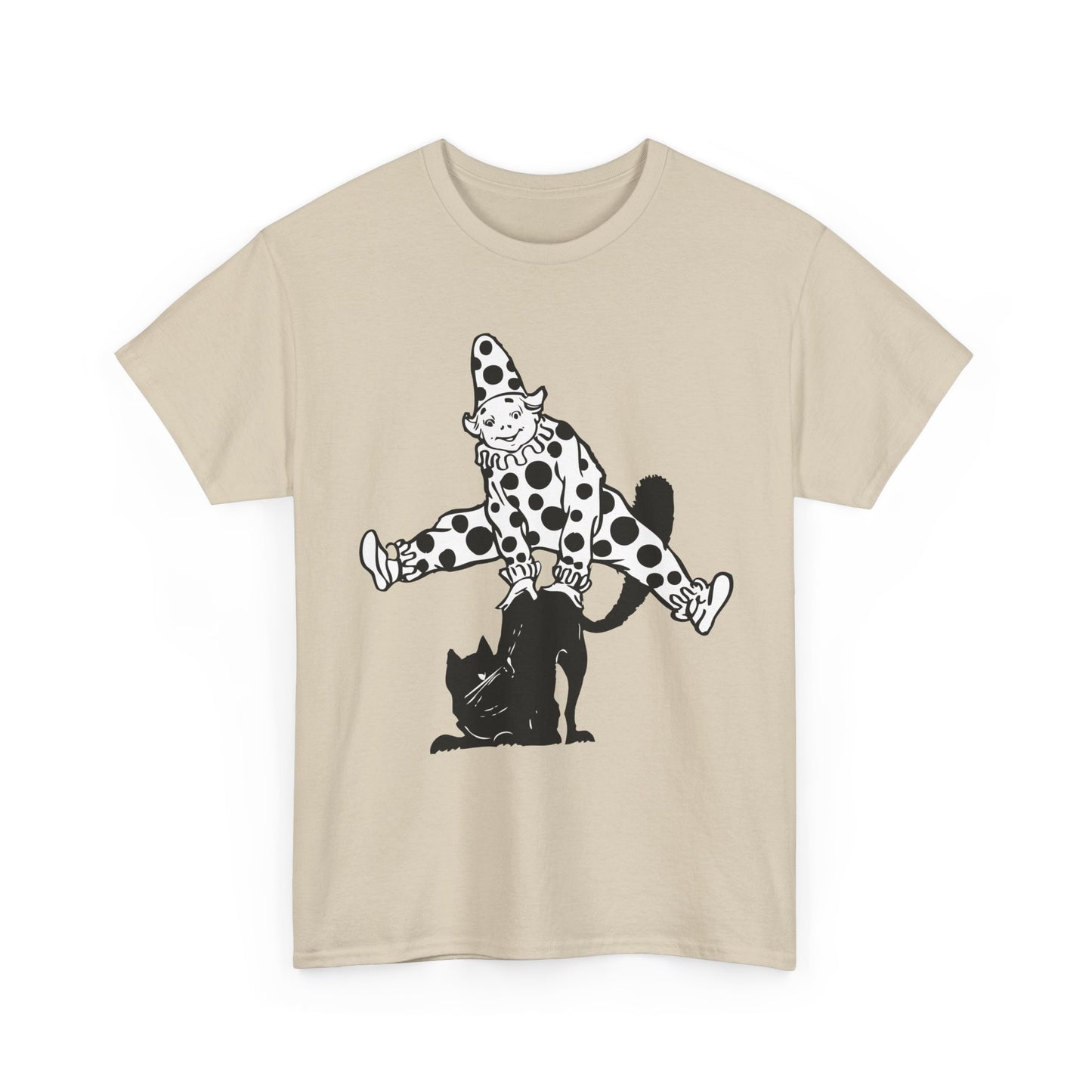 Clown & Black Cat Graphic Tee — Vintage Spooky Halloween Shirt