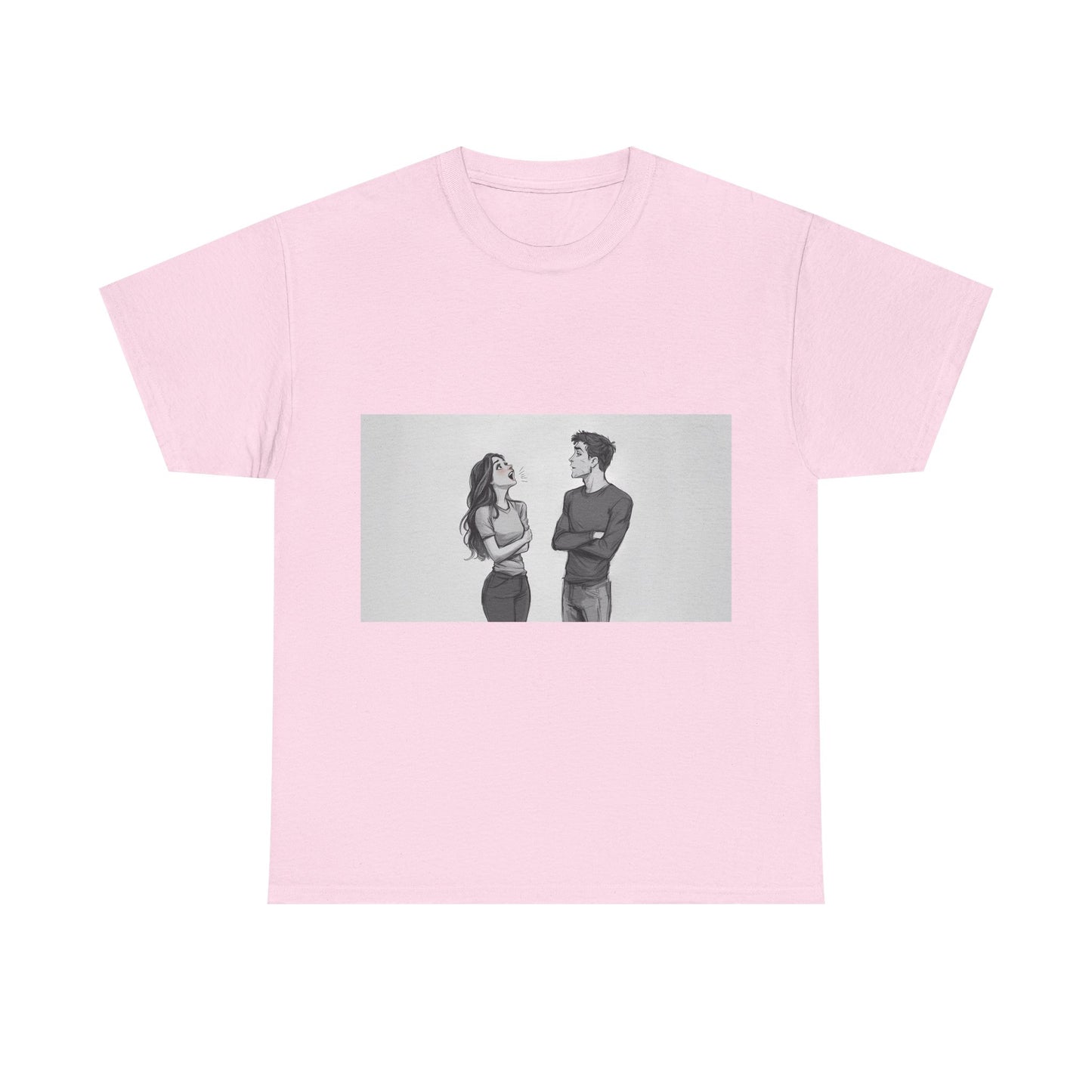 Couple Standoff Graphic Tee — Minimal Black & White Romantic Illustration