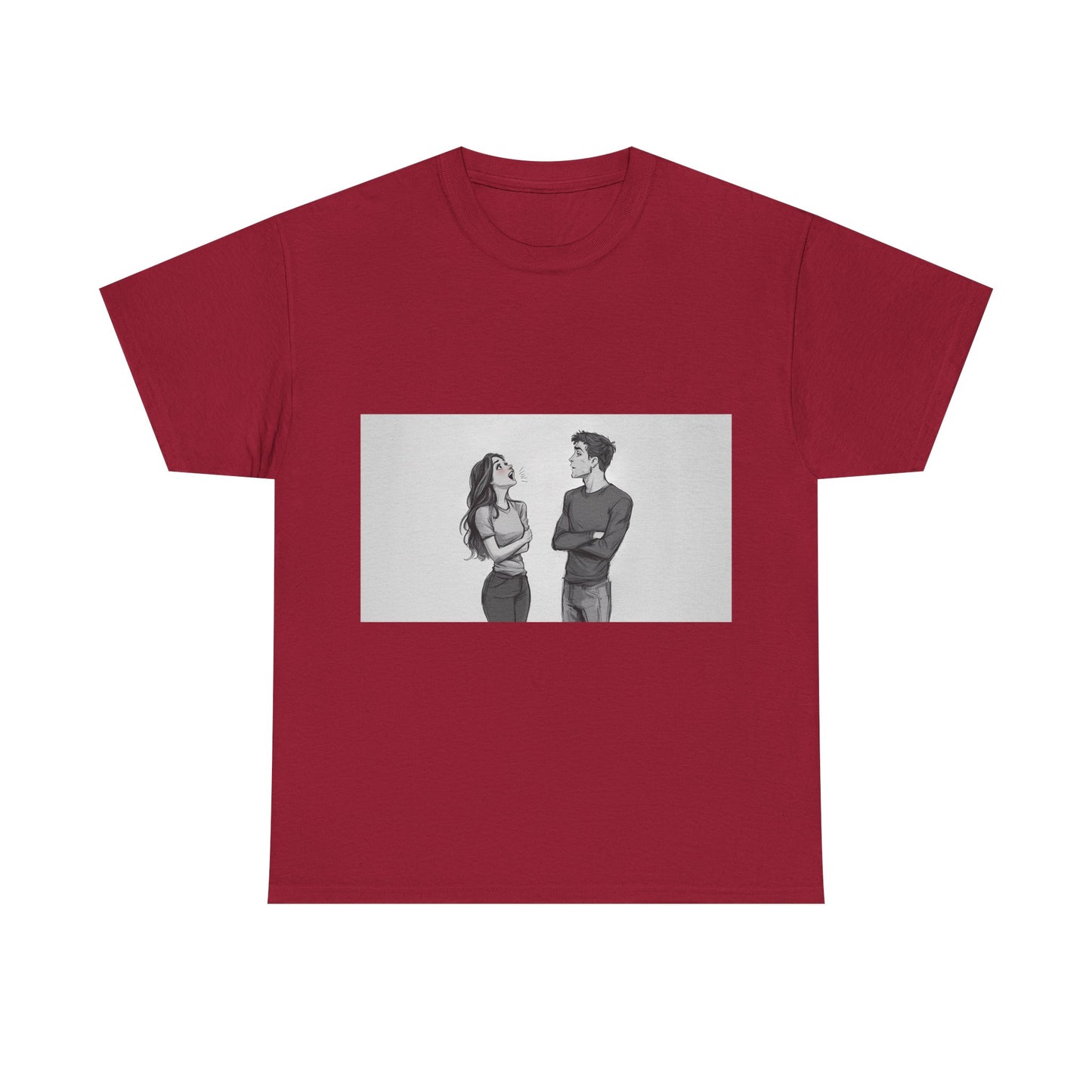 Couple Standoff Graphic Tee — Minimal Black & White Romantic Illustration