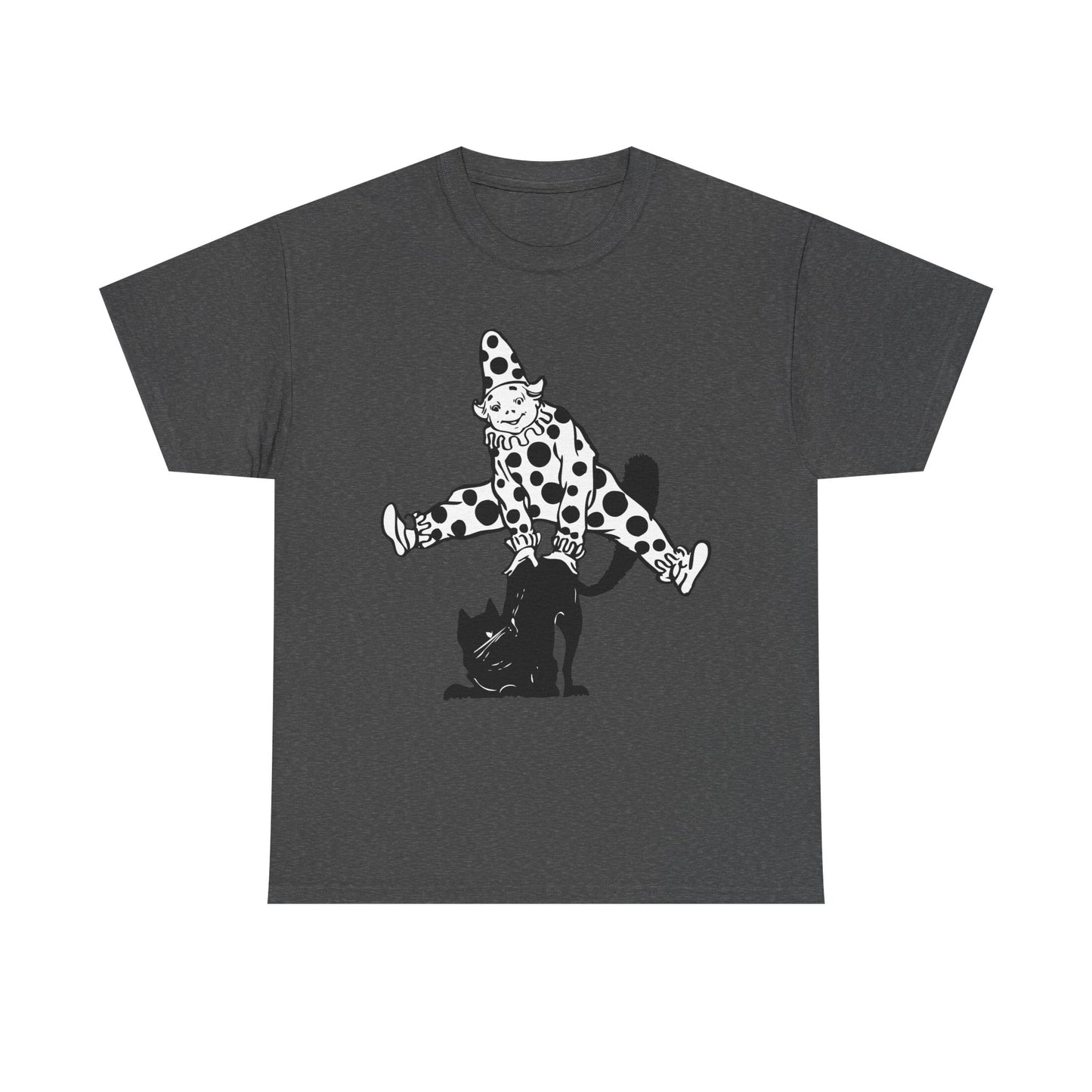 Clown & Black Cat Graphic Tee — Vintage Spooky Halloween Shirt
