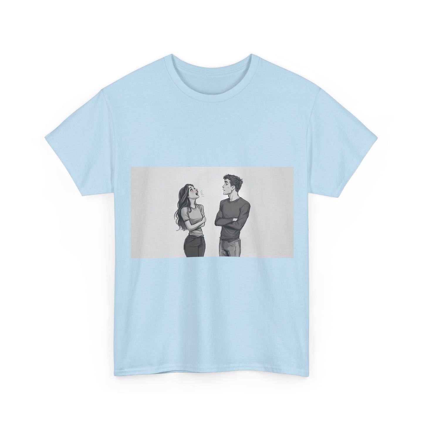 Couple Standoff Graphic Tee — Minimal Black & White Romantic Illustration