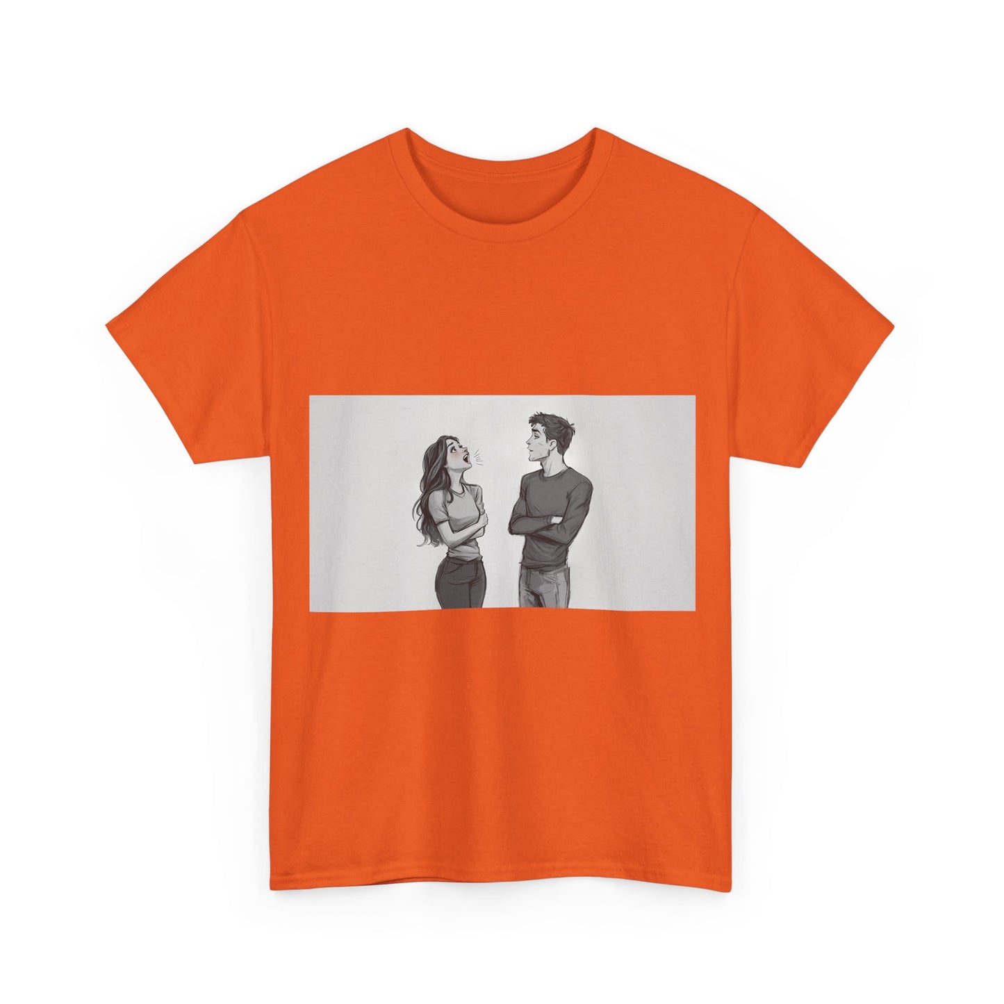 Couple Standoff Graphic Tee — Minimal Black & White Romantic Illustration