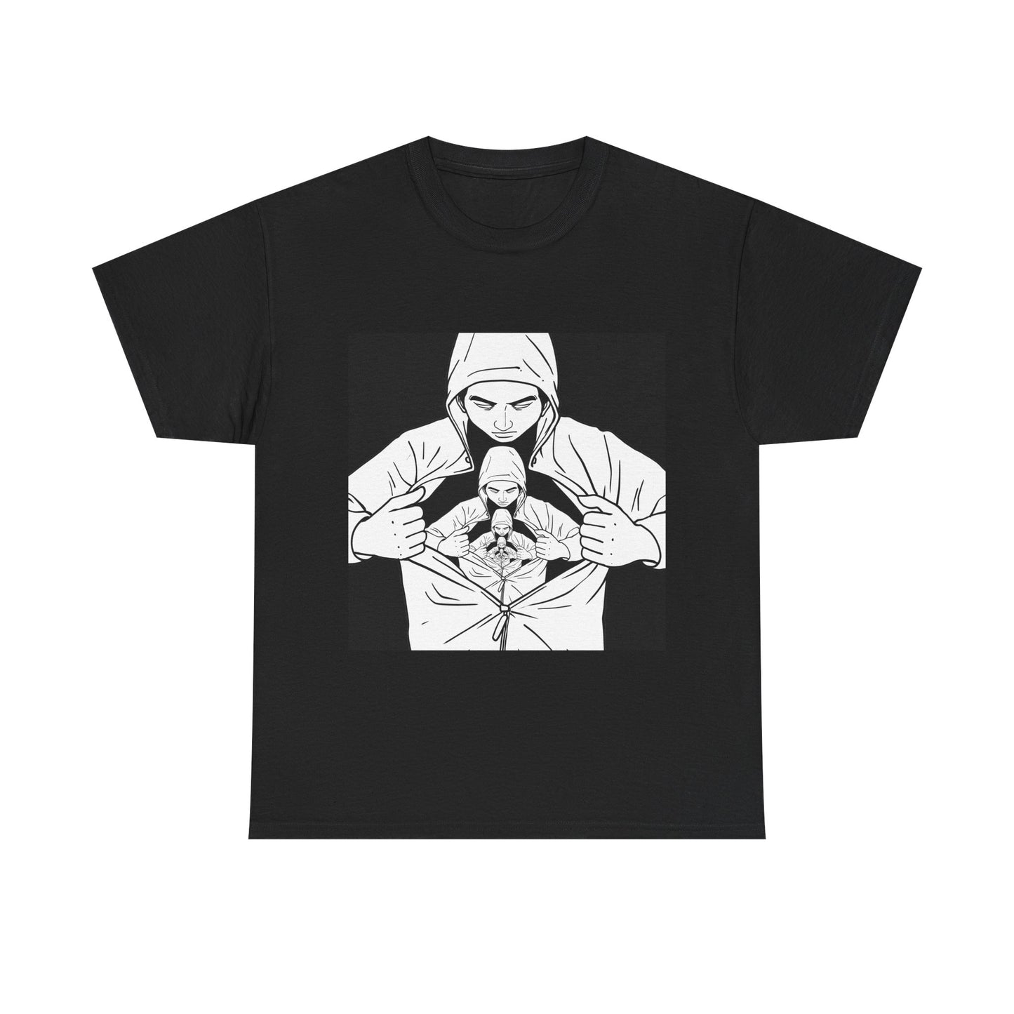 Graphic Tee — Hoodie Figure Revealing Bandage Heart Illustration