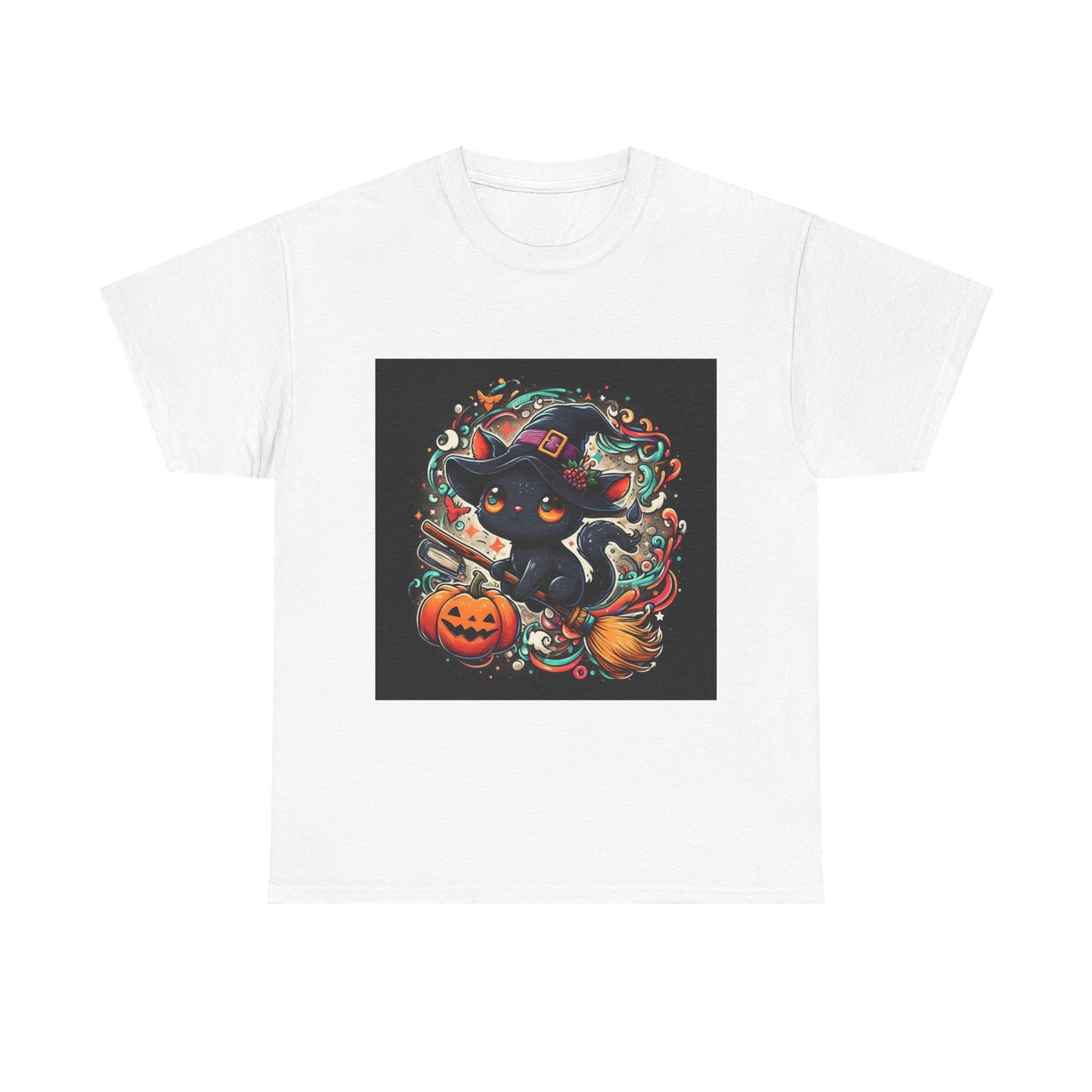 Halloween Black Cat Tee — Cute Witchy Cat with Pumpkin Graphic