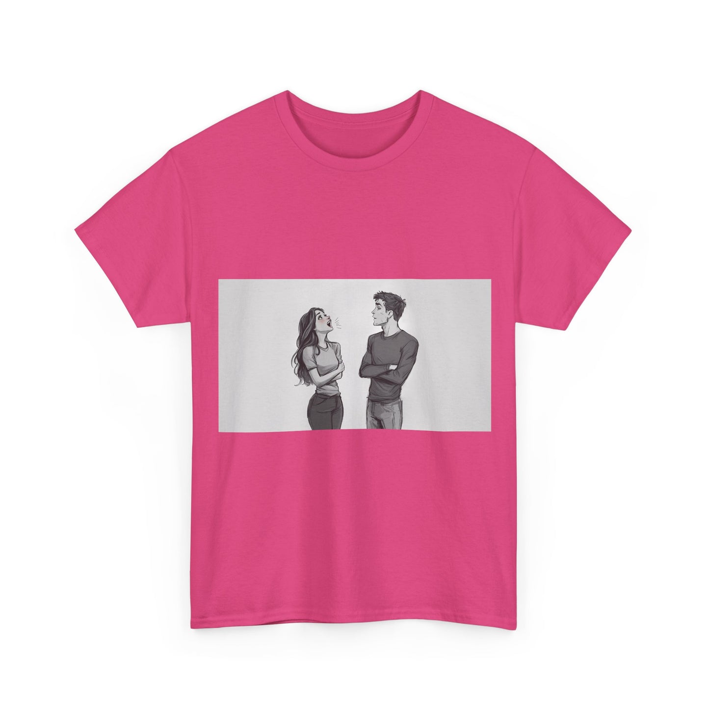 Couple Standoff Graphic Tee — Minimal Black & White Romantic Illustration