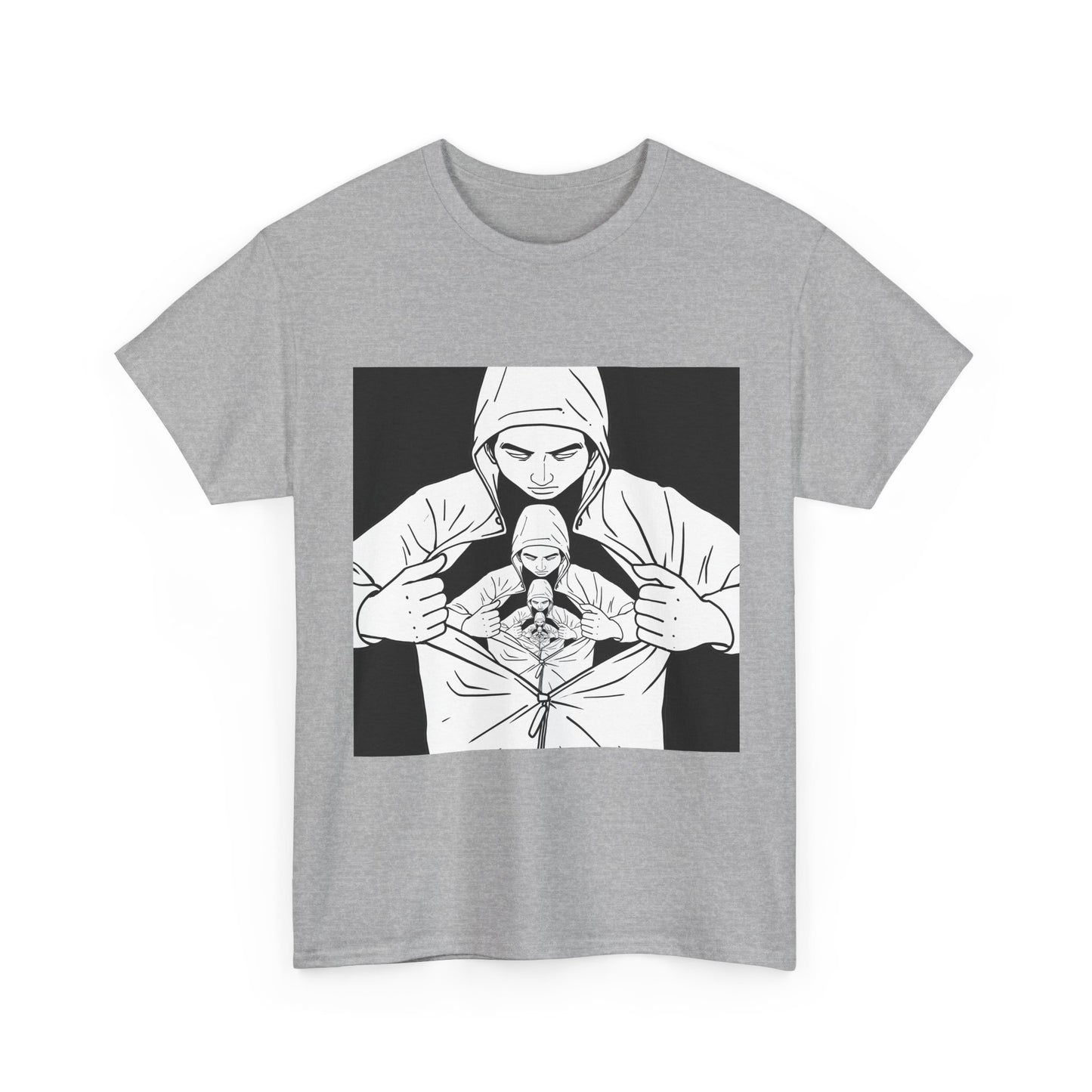 Graphic Tee — Hoodie Figure Revealing Bandage Heart Illustration