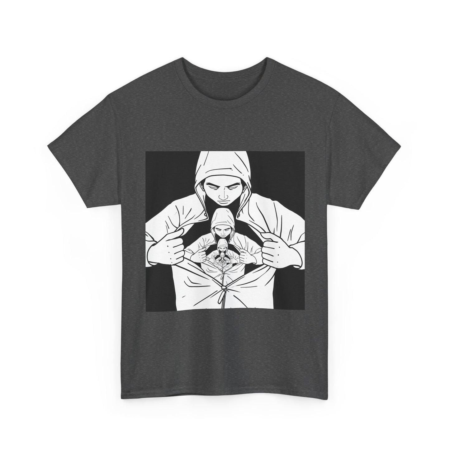 Graphic Tee — Hoodie Figure Revealing Bandage Heart Illustration