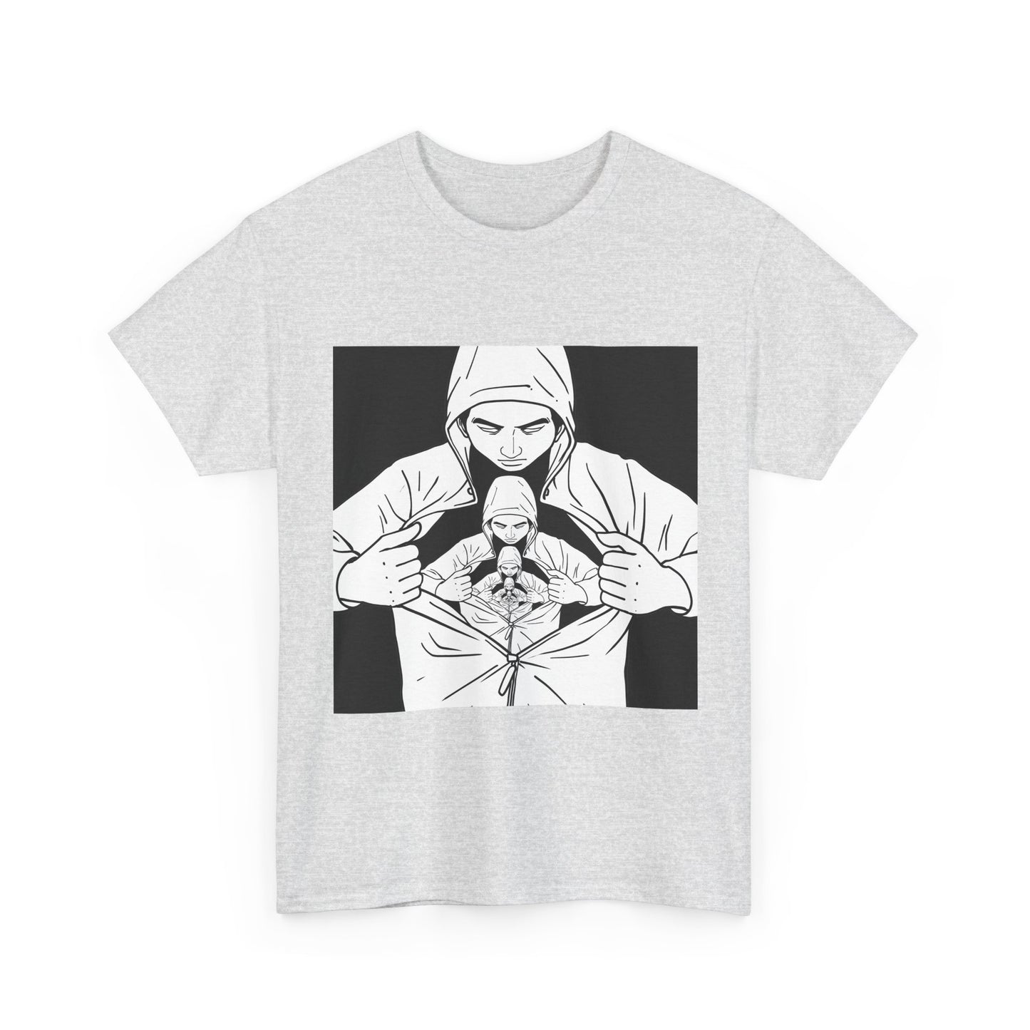 Graphic Tee — Hoodie Figure Revealing Bandage Heart Illustration