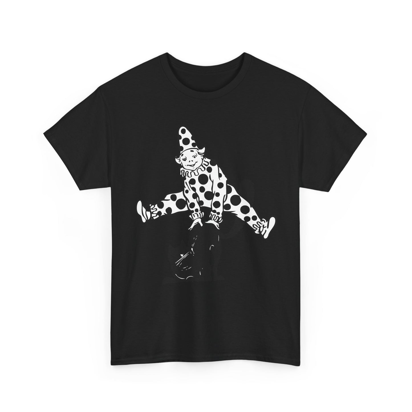 Clown & Black Cat Graphic Tee — Vintage Spooky Halloween Shirt