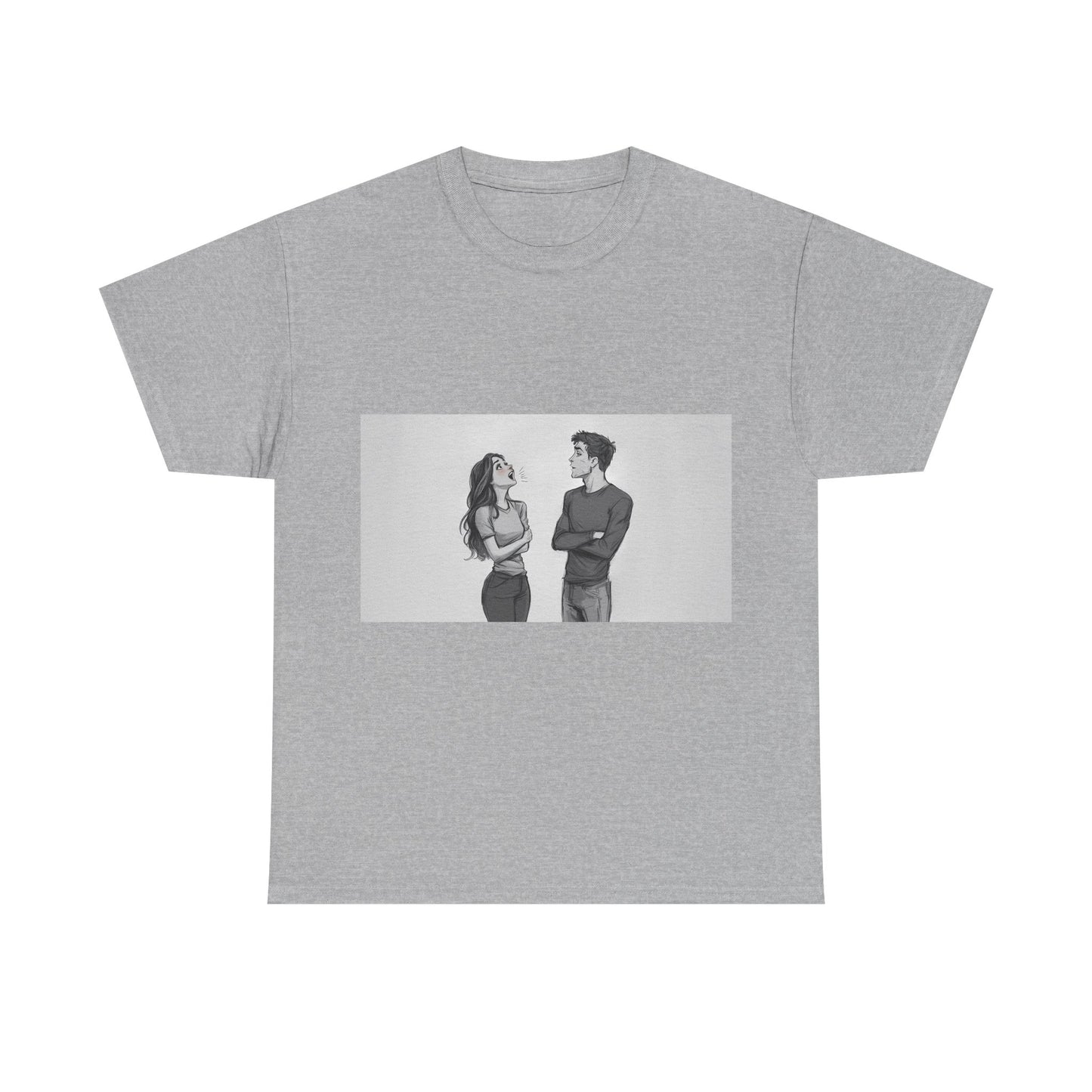 Couple Standoff Graphic Tee — Minimal Black & White Romantic Illustration