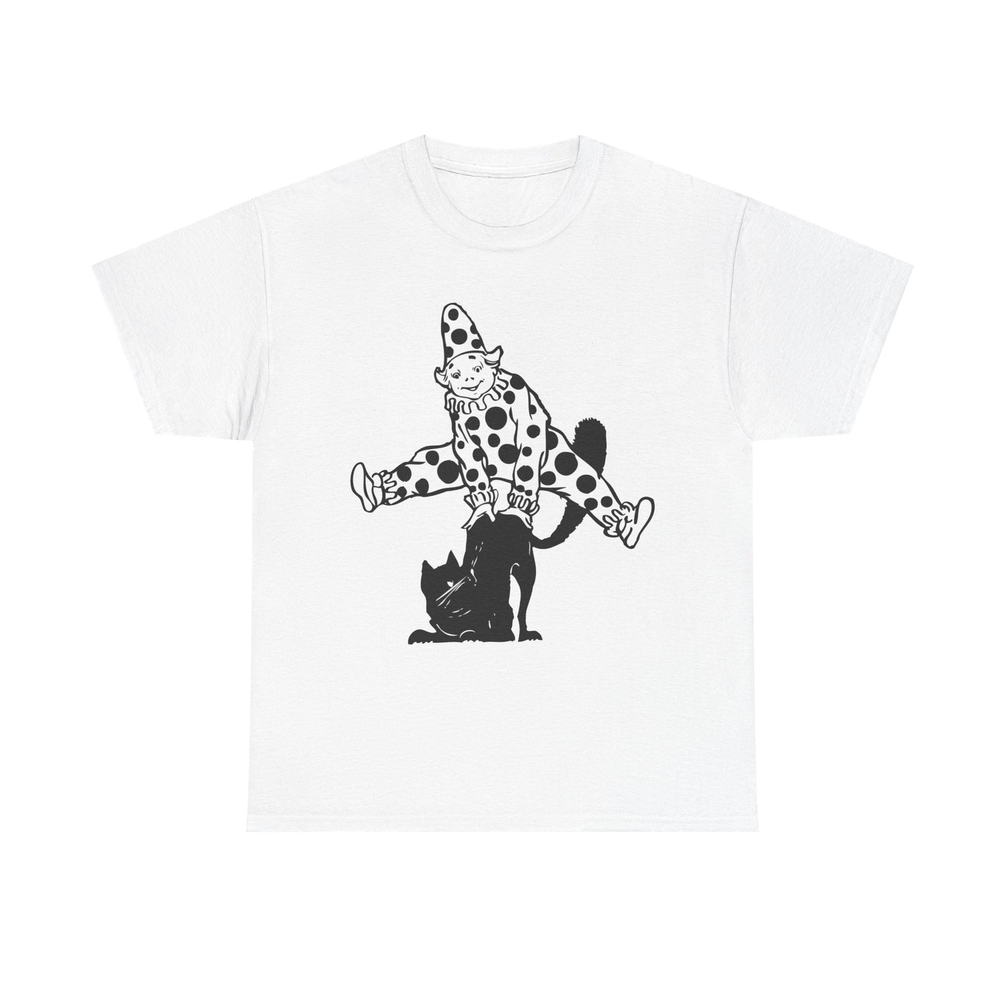 Clown & Black Cat Graphic Tee — Vintage Spooky Halloween Shirt