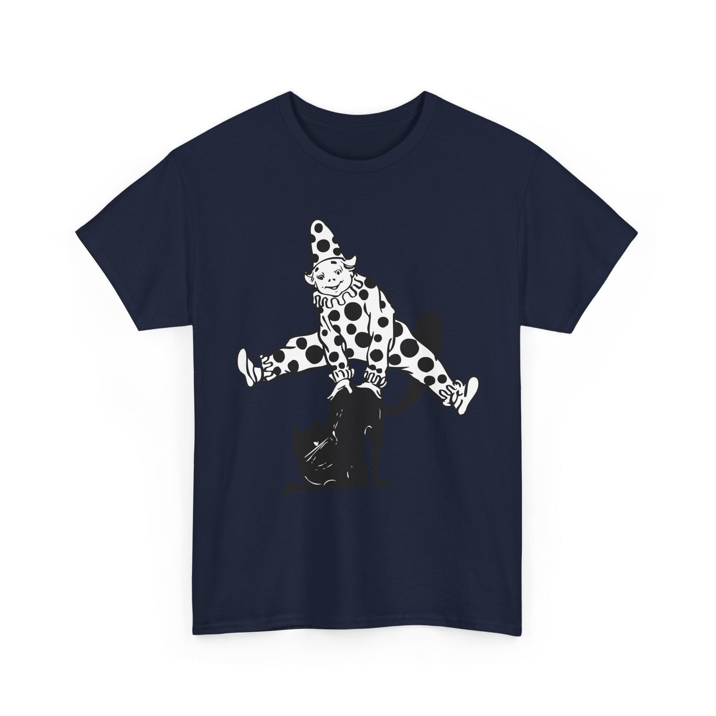 Clown & Black Cat Graphic Tee — Vintage Spooky Halloween Shirt
