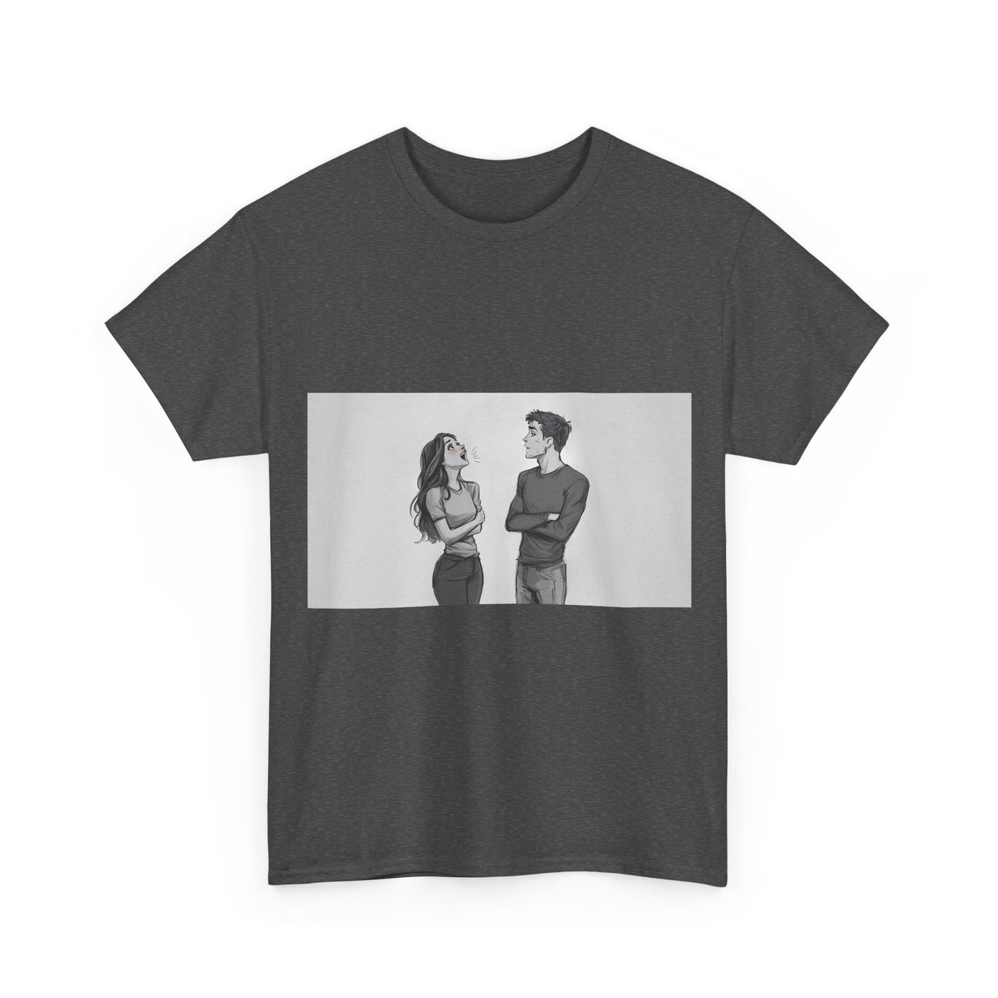 Couple Standoff Graphic Tee — Minimal Black & White Romantic Illustration