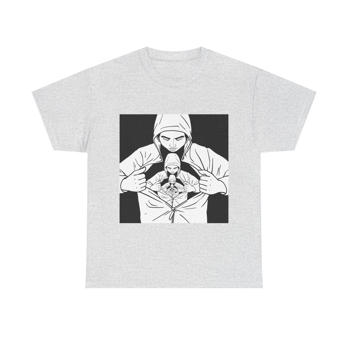 Graphic Tee — Hoodie Figure Revealing Bandage Heart Illustration