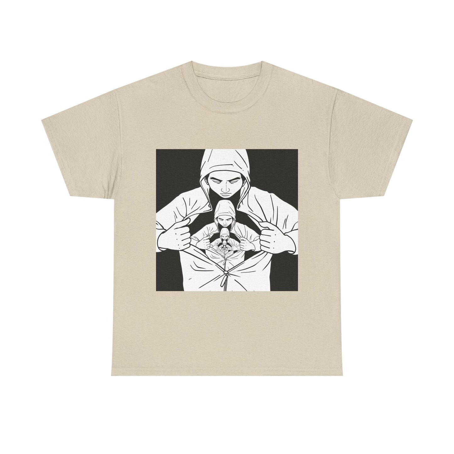 Graphic Tee — Hoodie Figure Revealing Bandage Heart Illustration
